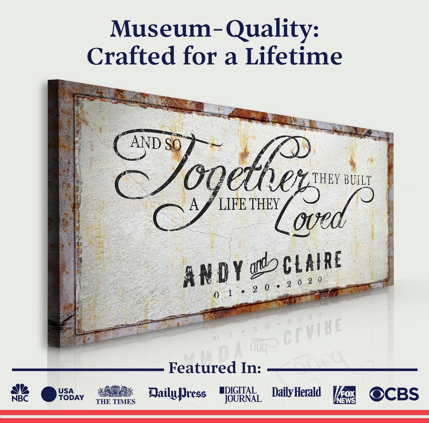 Together Sign III canvas by Tailored Canvases with distressed rust edge and vintage script on Tampa Home & Garden Store
