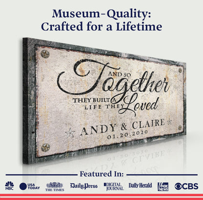 Together Sign IV canvas by Tailored Canvases; distressed vintage plaque with script and names on Tampa Home & Garden Store