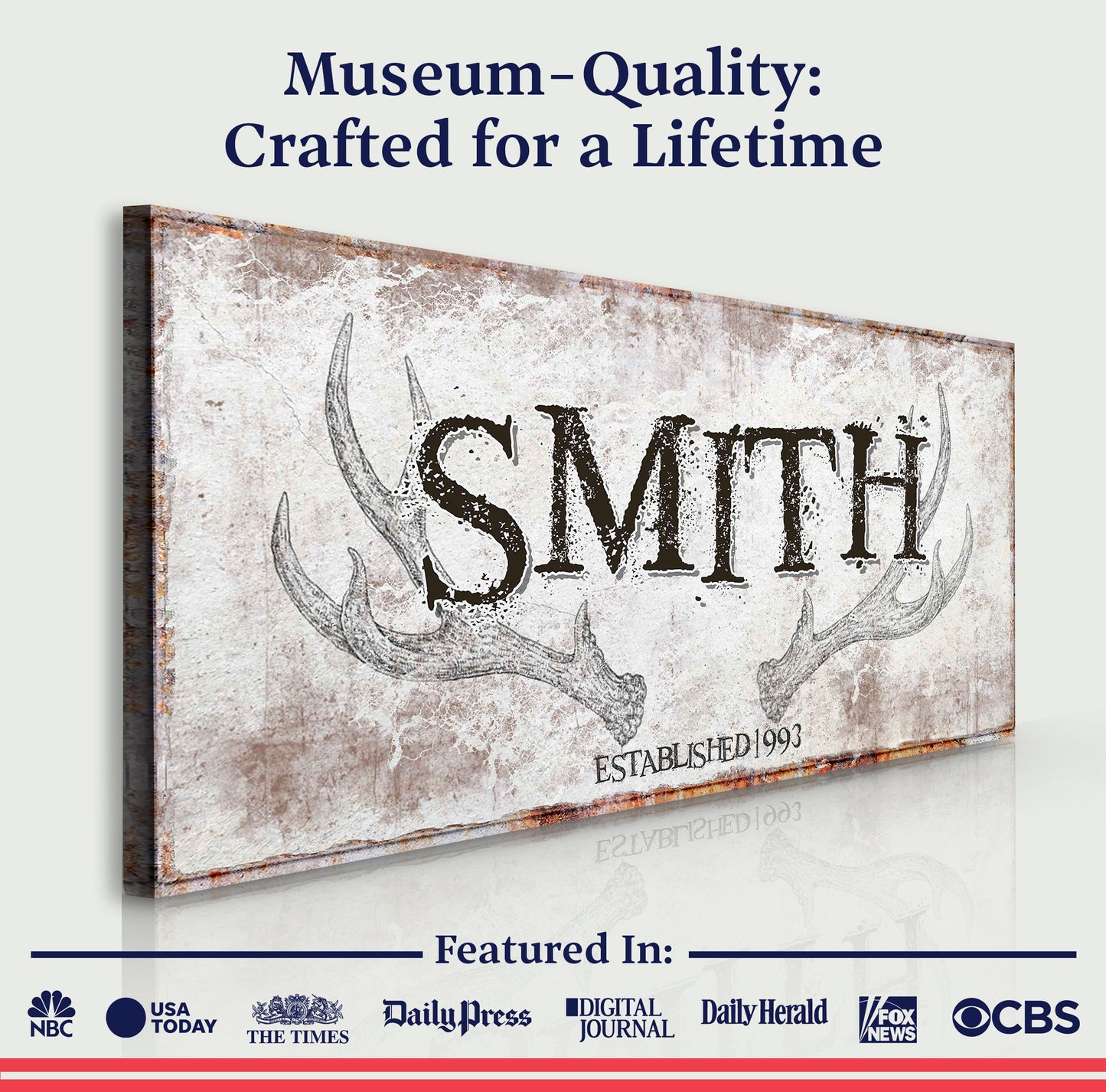 Canvas sign Rustic Family Antler Sign with weathered texture by Tailored Canvases on Tampa Home & Garden Store