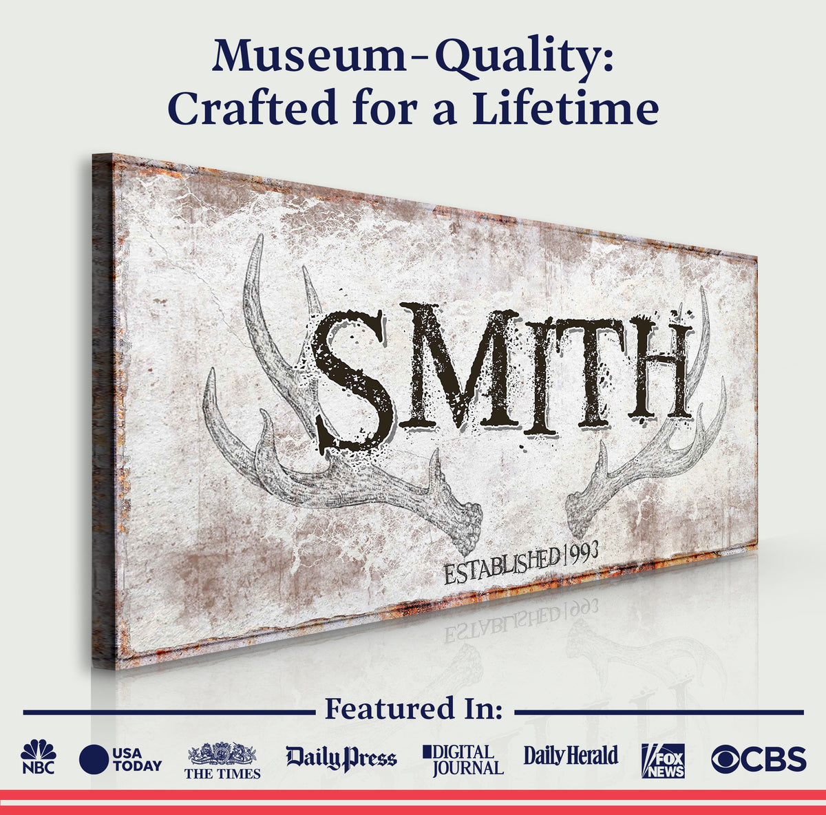 Canvas sign Rustic Family Antler Sign with weathered texture by Tailored Canvases on Tampa Home & Garden Store