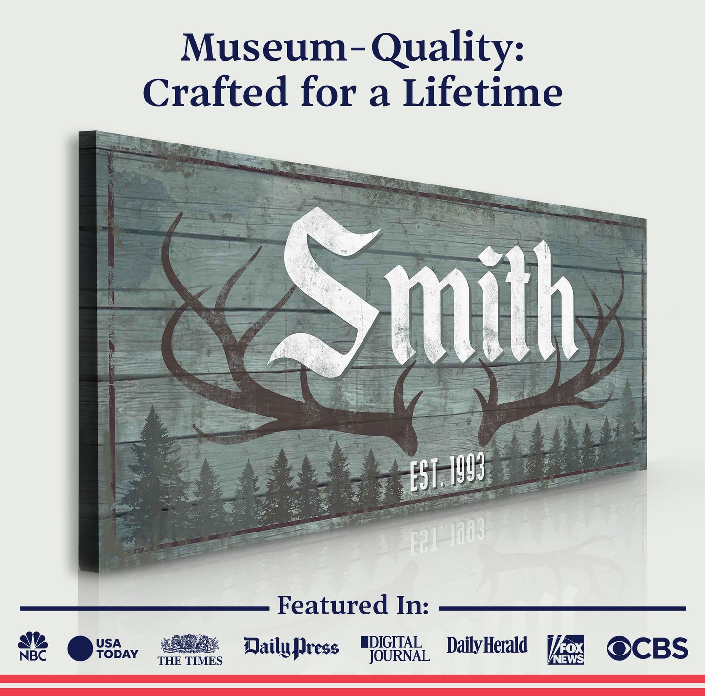 RUSTIC FAMILY ANTLER LP1 canvas with distressed wood backdrop and bold antler motif on Tampa Home & Garden Store
