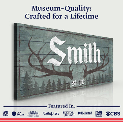 RUSTIC FAMILY ANTLER LP1 canvas with distressed wood backdrop and bold antler motif on Tampa Home & Garden Store