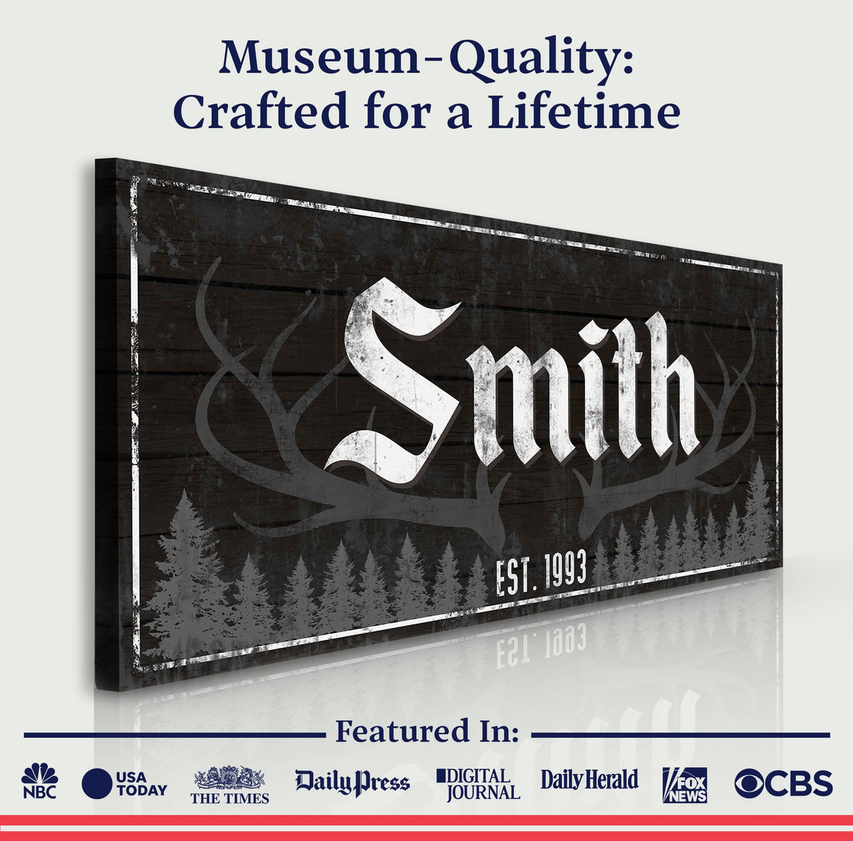 Rustic Family Antler Sign III canvas by Tailored Canvases; dark wood with white lettering on Tampa Home & Garden Store