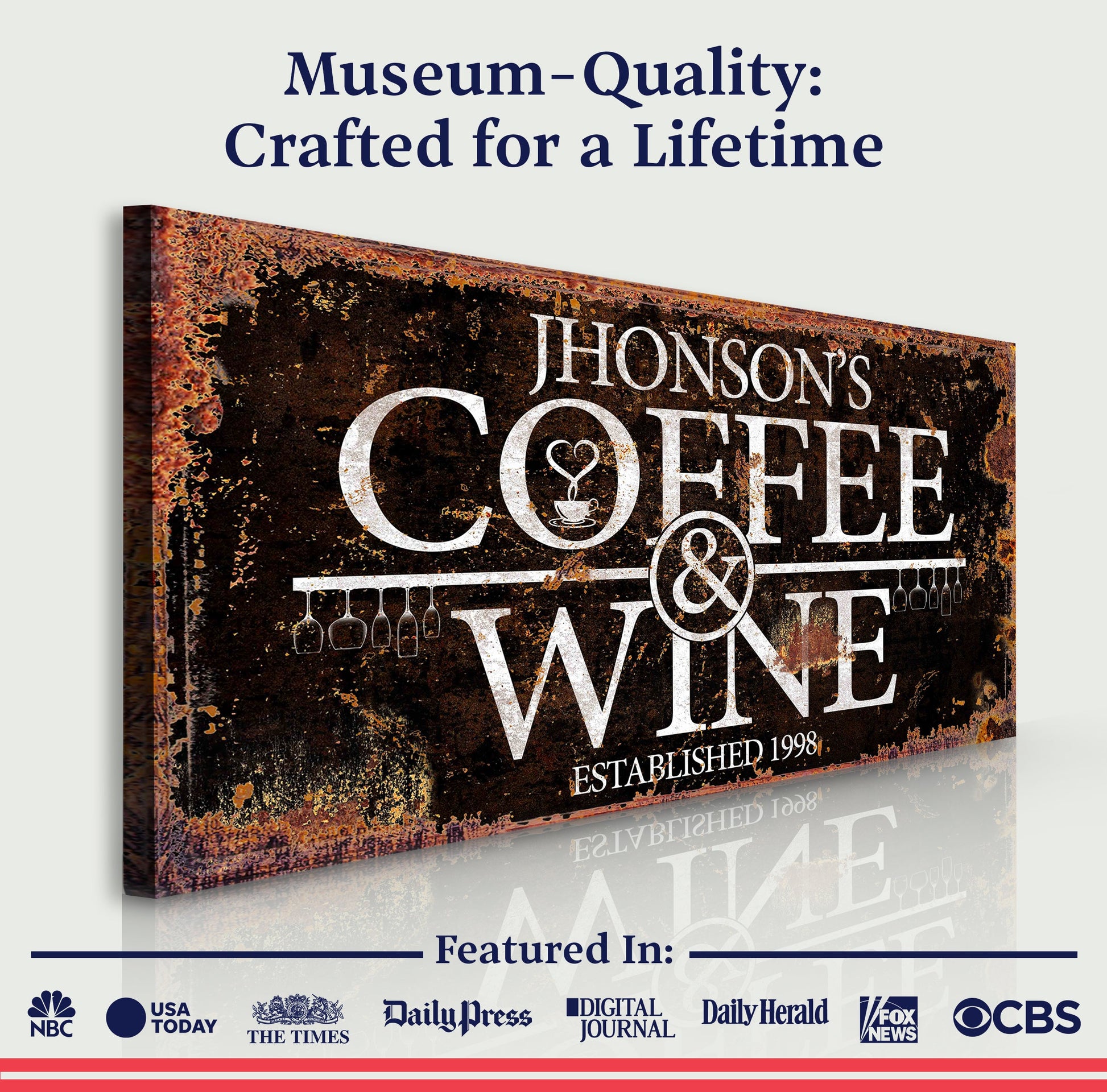 Coffee and Wine Sign III Canvas by Tailored Canvases with distressed rust texture on Tampa Home & Garden Store