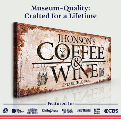 Coffee and Wine Sign II canvas by Tailored Canvases, rustic distressed vintage typography on weathered sign on Tampa Home & Garden Store