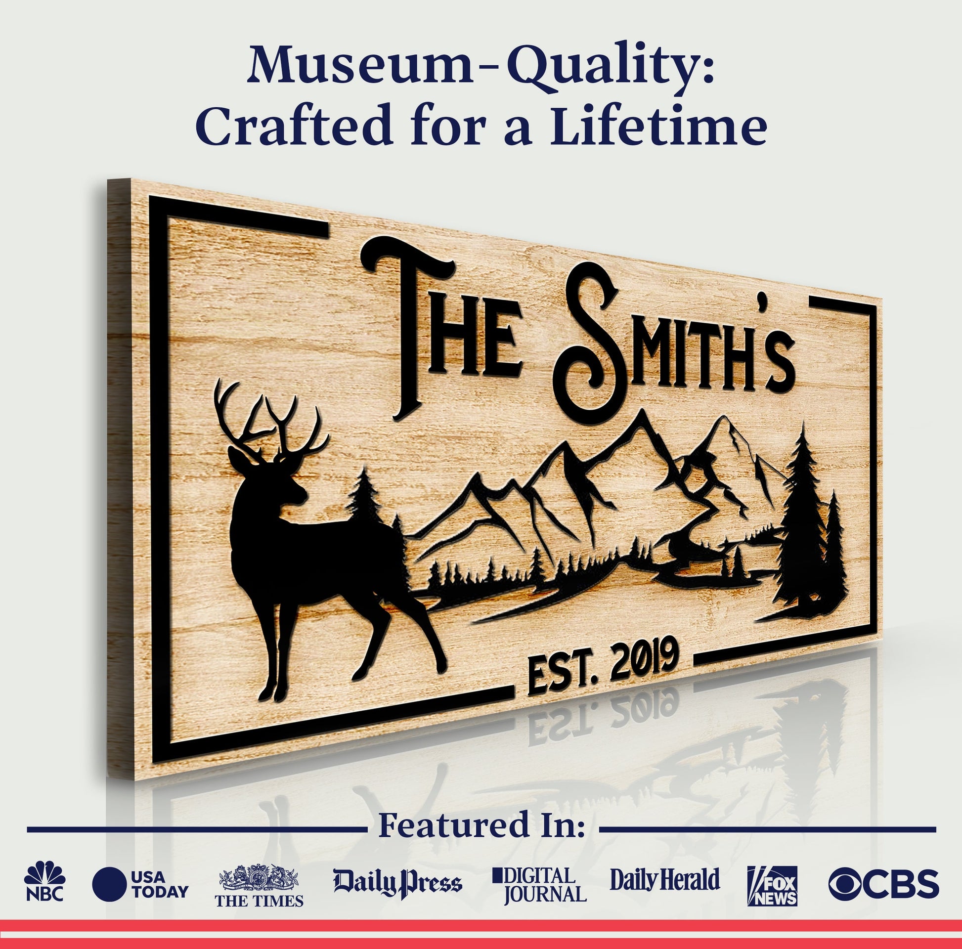 Family Mountain Sign canvas by Tailored Canvases with wood-grain panel and elk silhouette on Tampa Home & Garden Store
