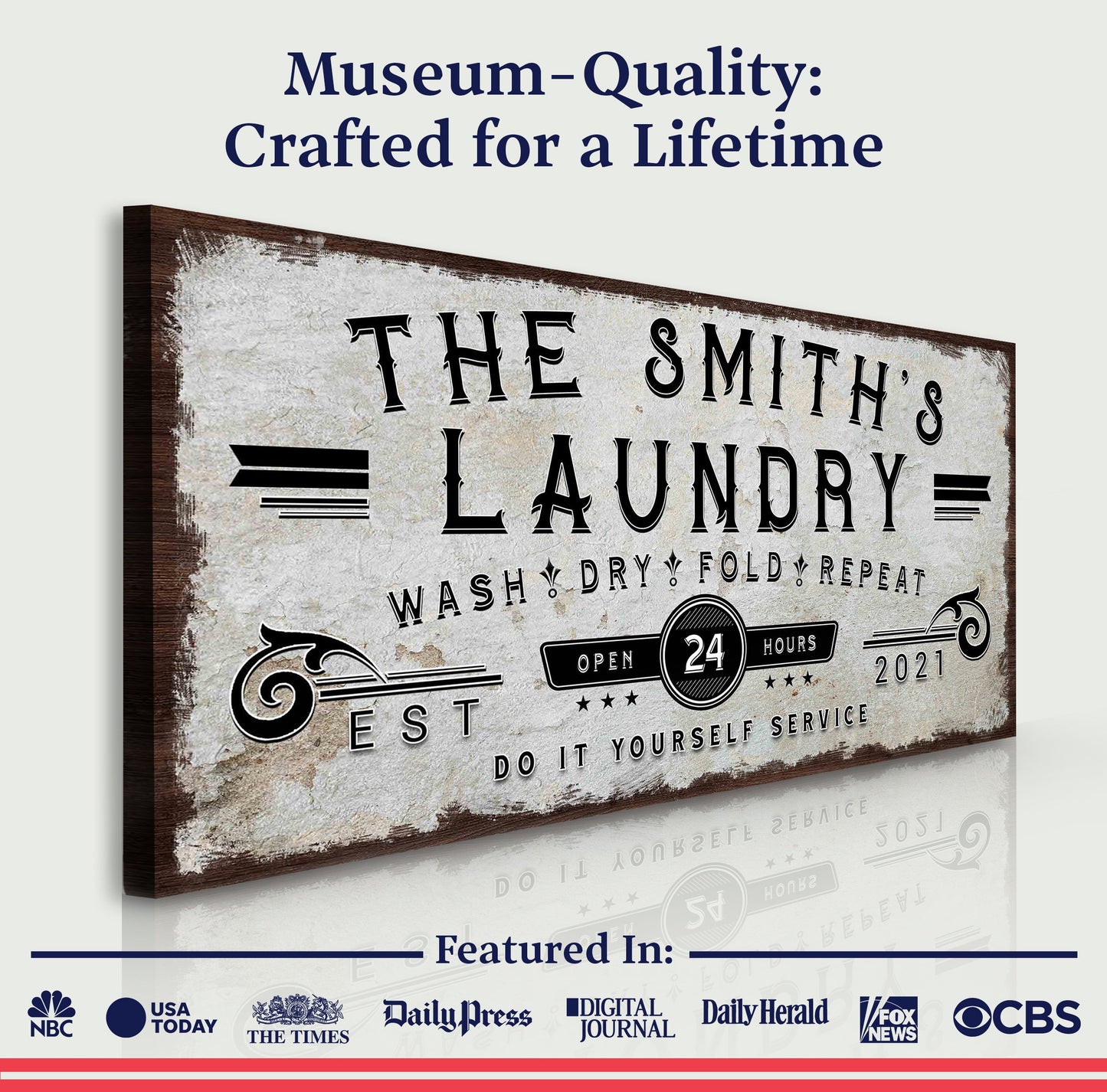 Canvas Personalized Laundry Room Sign by Tailored Canvases, distressed vintage finish on Tampa Home & Garden Store