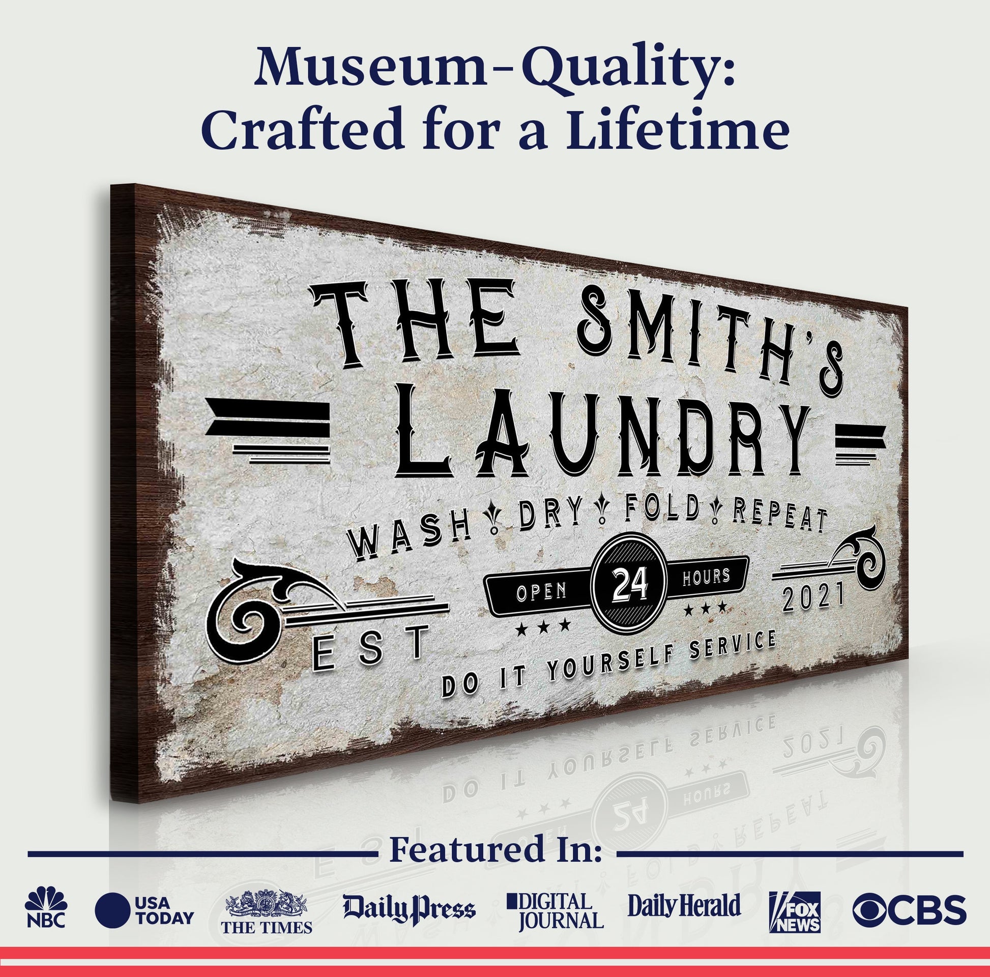 Canvas Personalized Laundry Room Sign by Tailored Canvases, distressed vintage finish on Tampa Home & Garden Store