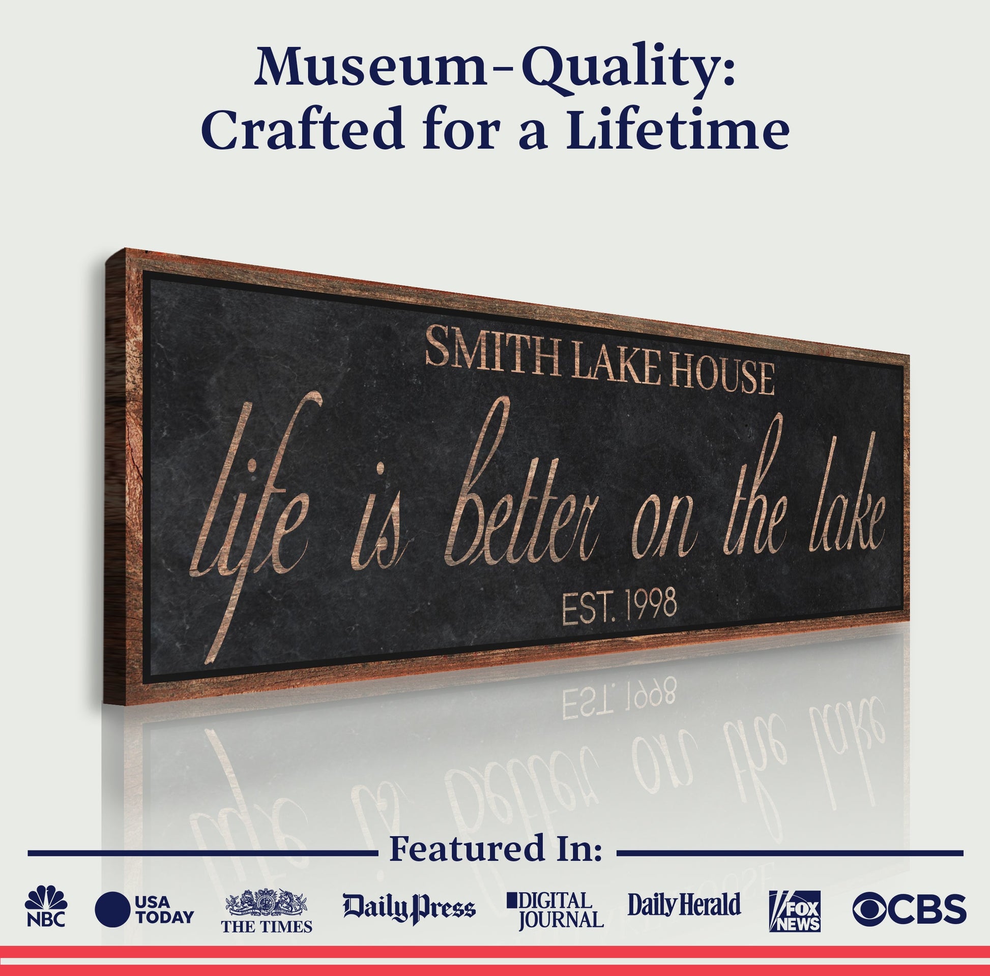 Canvas Life Is Better On The Lake Sign by Tailored Canvases; rustic wood frame on Tampa Home & Garden Store