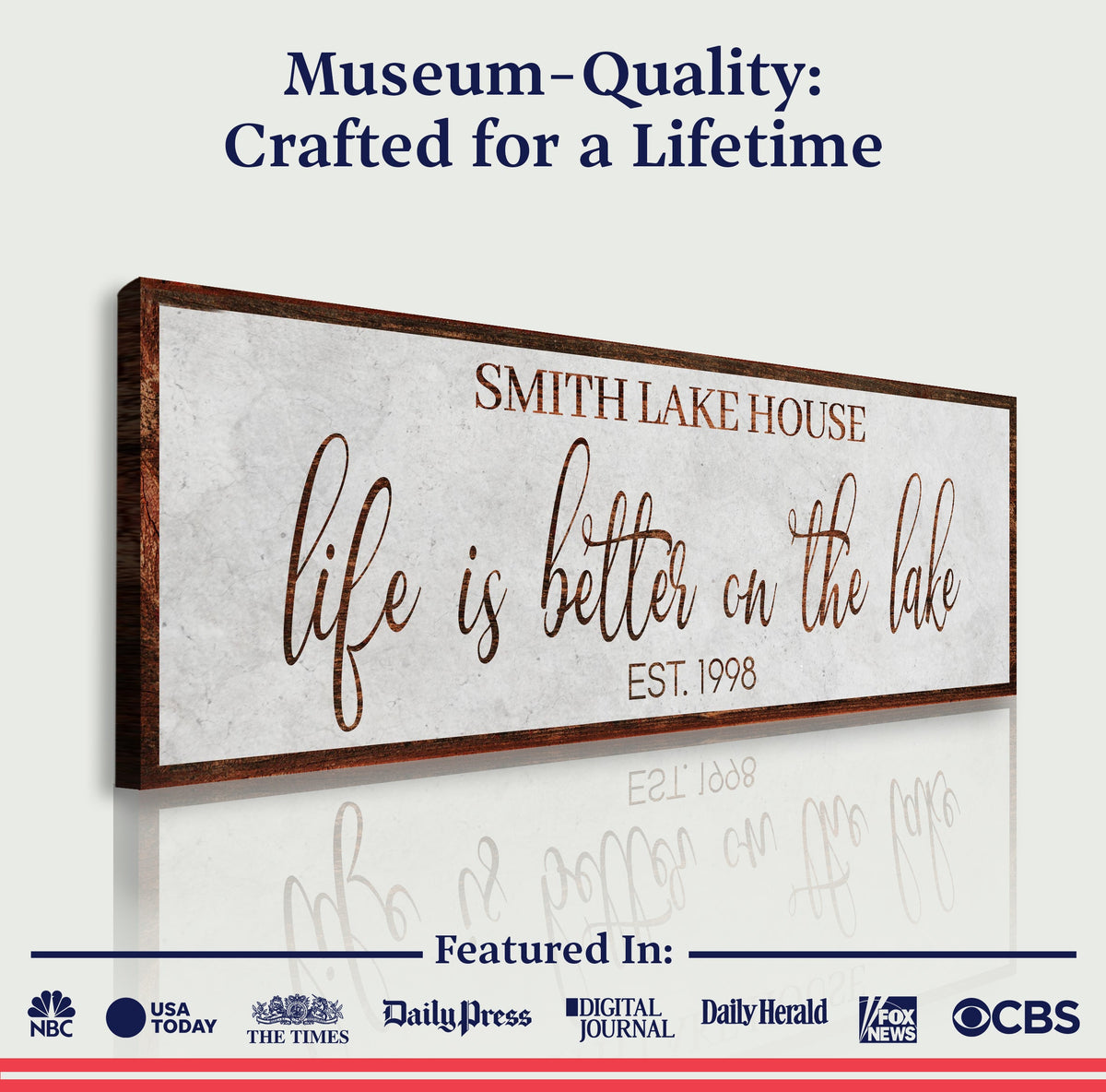 Canvas sign Life Is Better On The Lake Sign II, rustic wood frame crafting canvas on Tampa Home & Garden Store