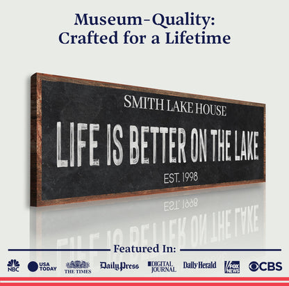 Life Is Better On The Lake Sign III canvas by Tailored Canvases with chalkboard typography on Tampa Home & Garden Store