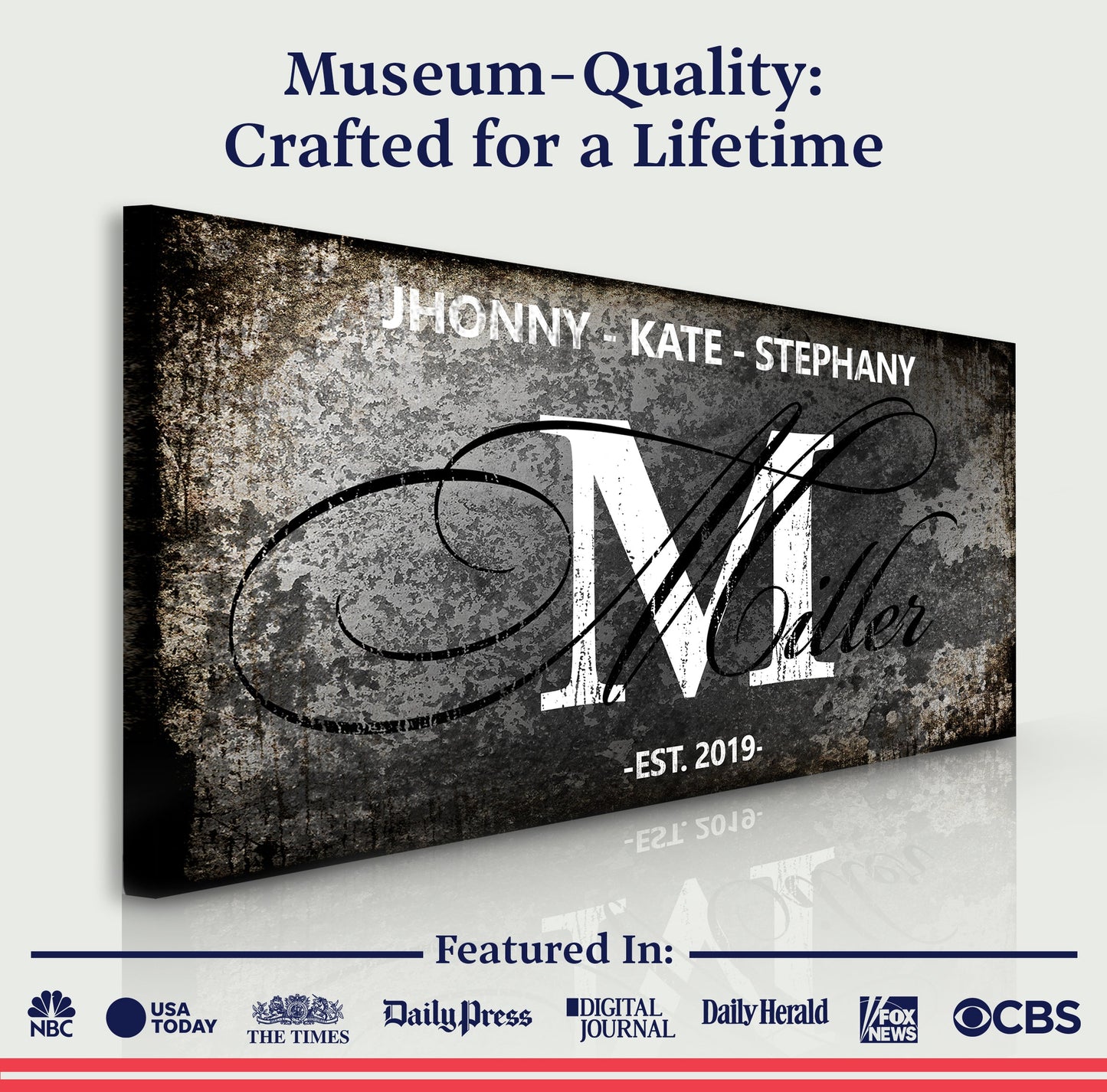 Tailored Canvases Family Sign XVIII crafting canvas with distressed texture and white script on Tampa Home & Garden Store