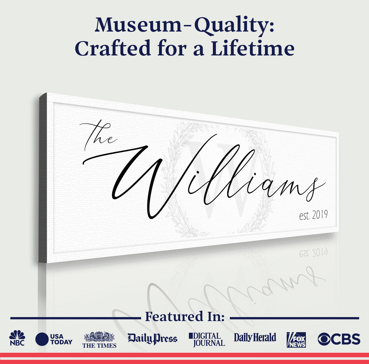 Family Sign XVI canvas by Tailored Canvases with white textured surface and script title on Tampa Home & Garden Store
