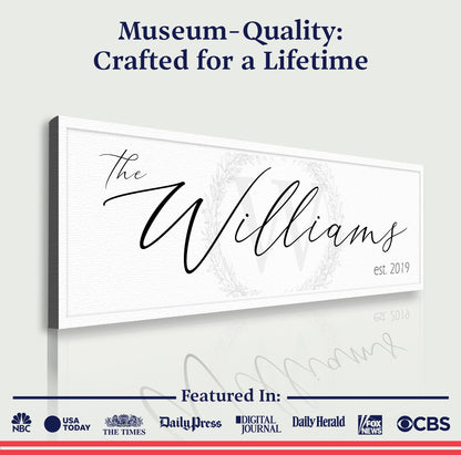 Family Sign XVI canvas by Tailored Canvases with white textured surface and script title on Tampa Home & Garden Store