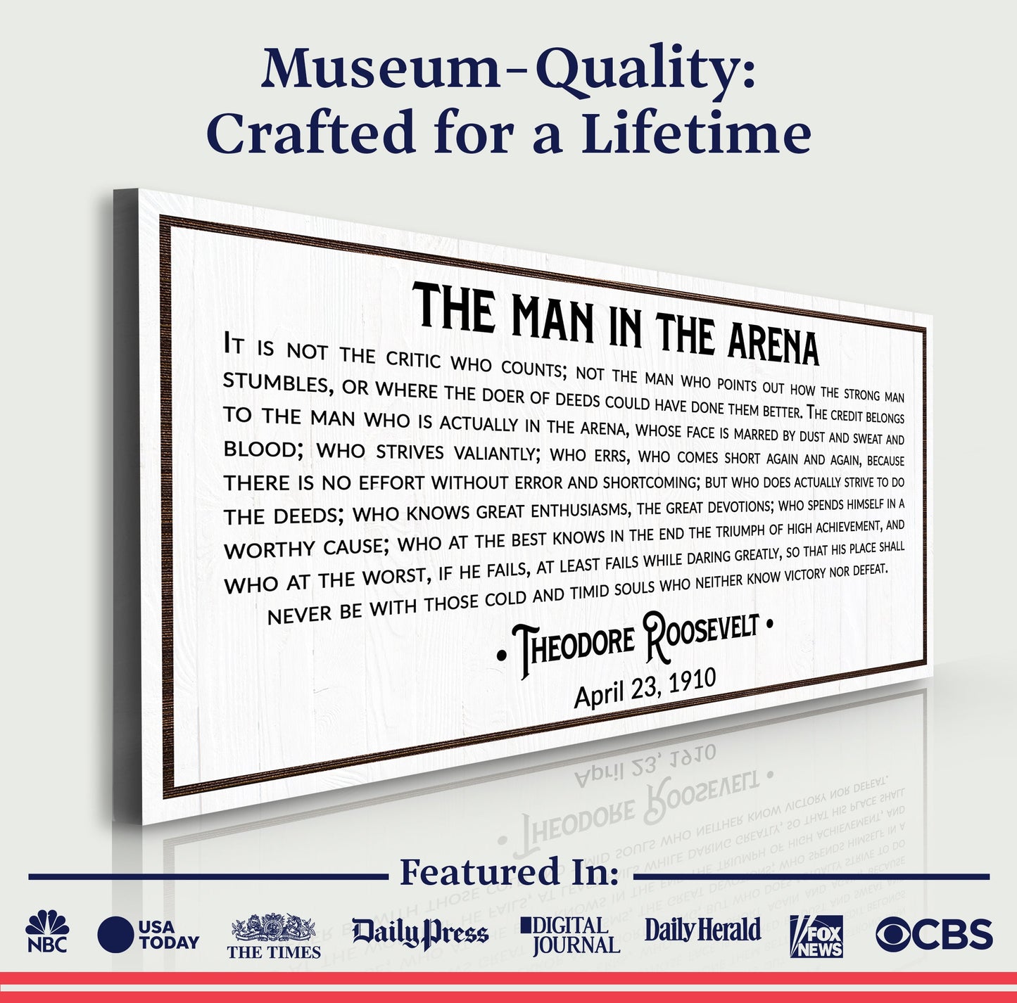Canvas The Man In The Arena Sign VIII by Tailored Canvases; white surface, bold black text on Tampa Home & Garden Store