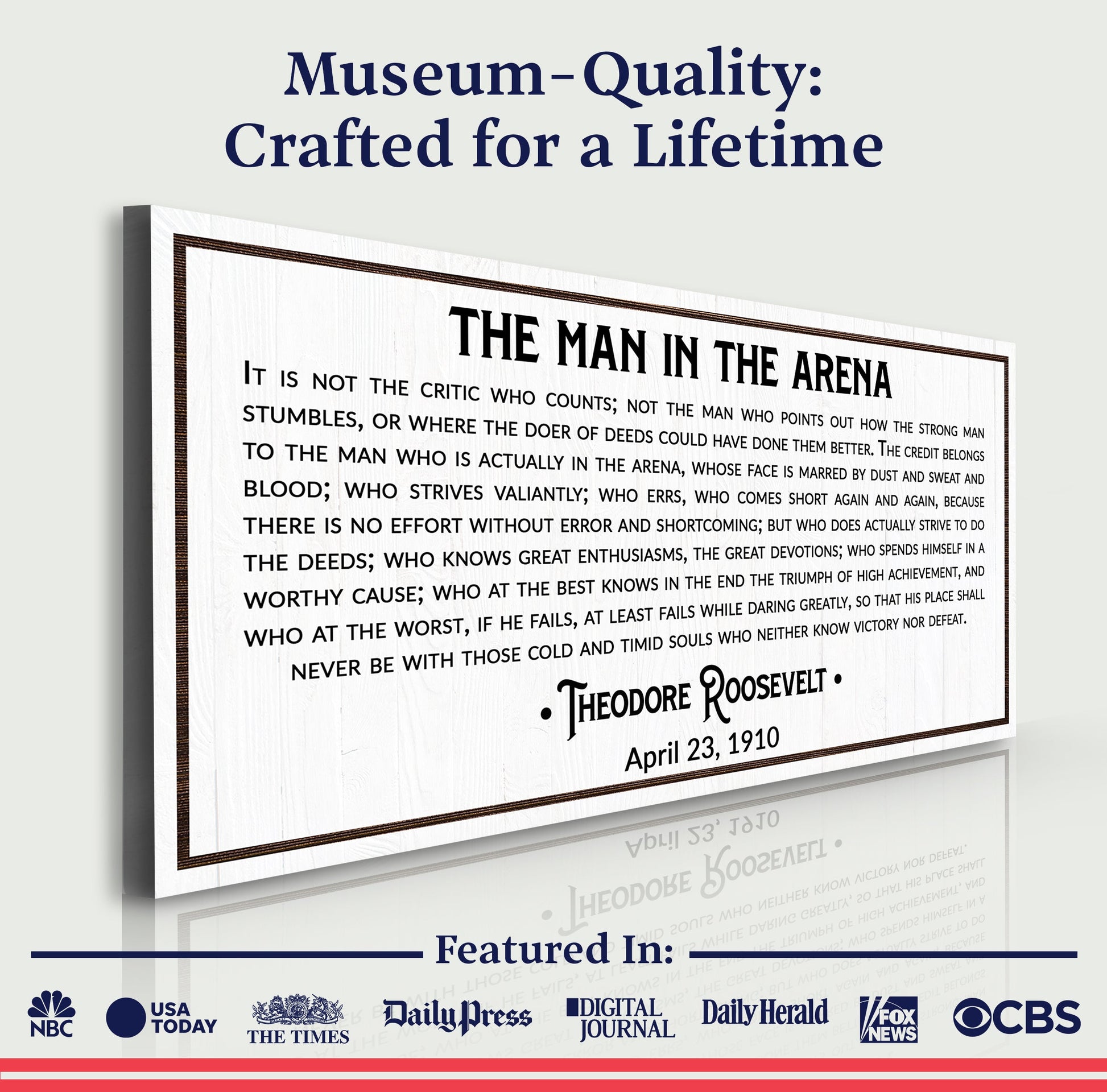 Canvas The Man In The Arena Sign VIII by Tailored Canvases; white surface, bold black text on Tampa Home & Garden Store