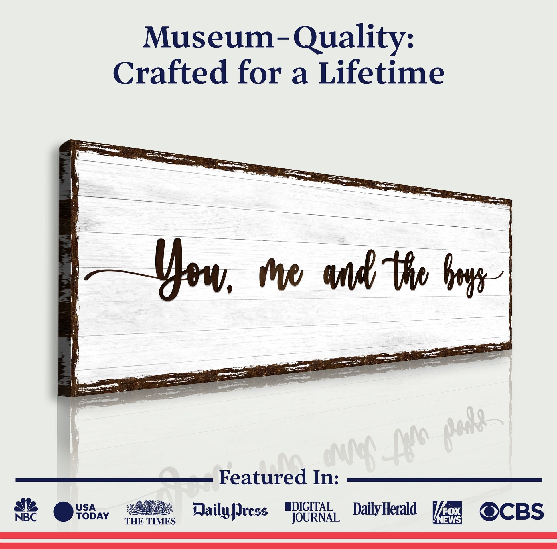 You, Me, And The Boys Sign canvas with rustic whitewashed wood background by Tailored Canvases on Tampa Home & Garden Store