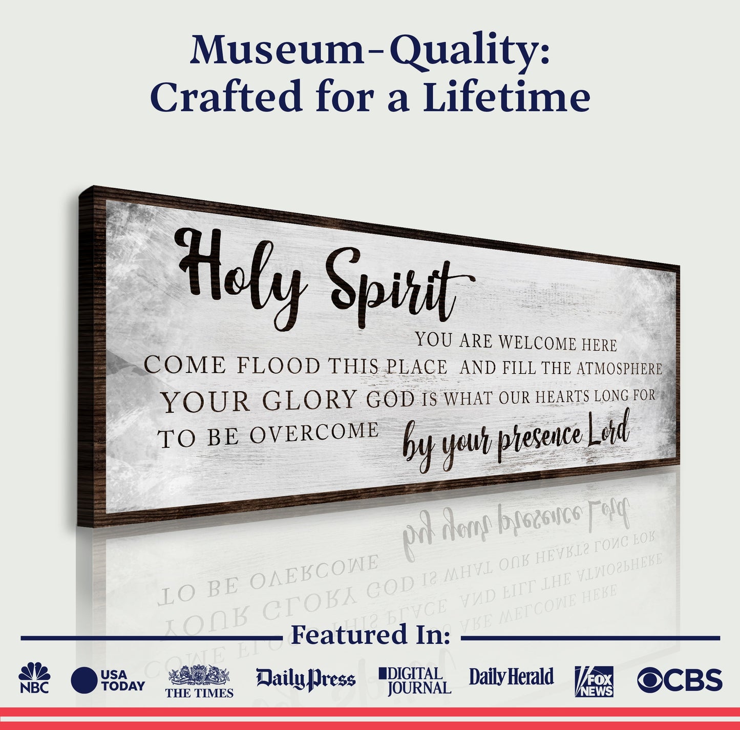 Holy Spirit You Are Welcome Here Sign canvas with white panel and dark wood frame on Tampa Home & Garden Store