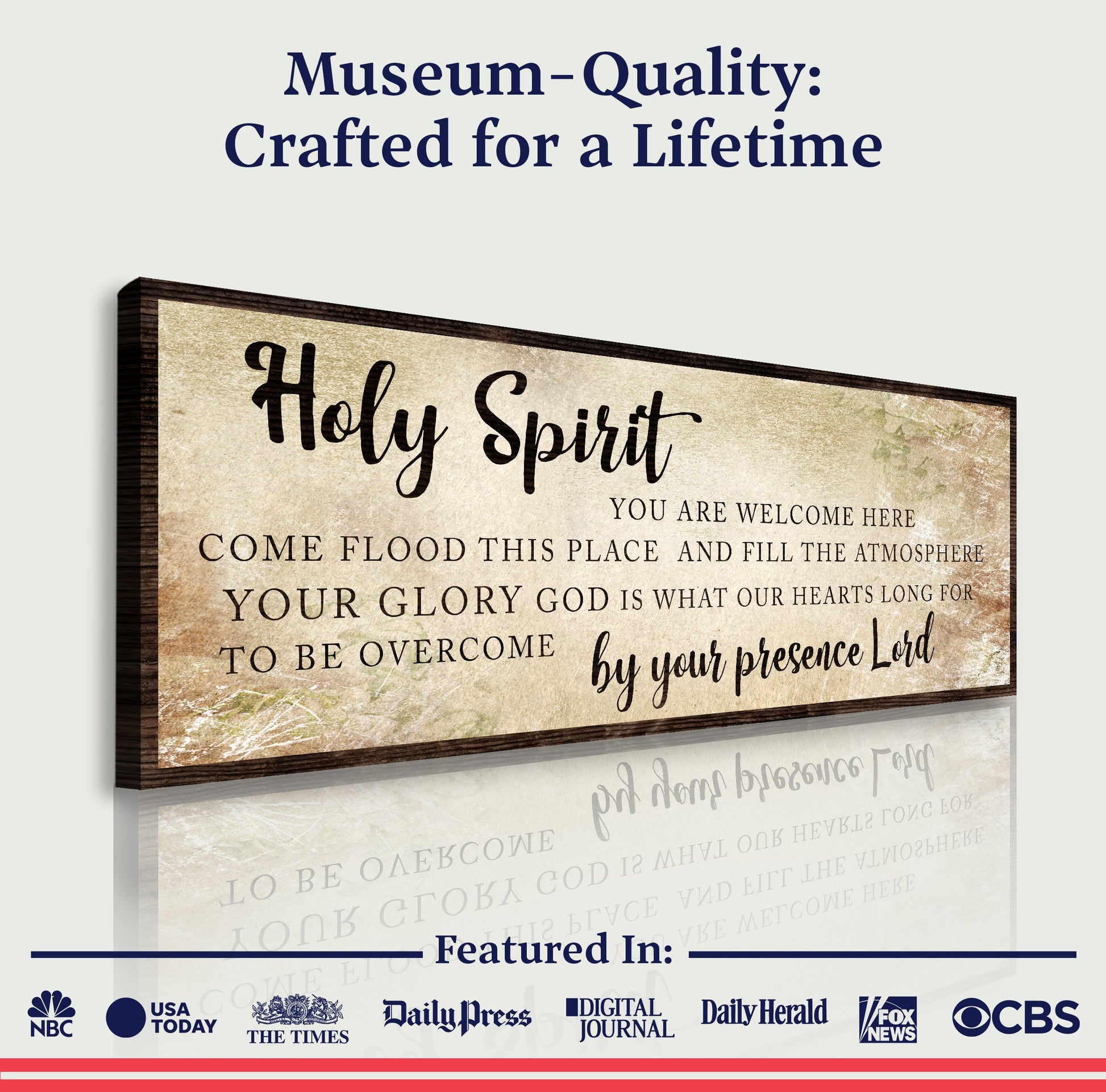 Holy Spirit You Are Welcome Here Sign VI canvas with parchment-style text and dark wood frame on Tampa Home & Garden Store