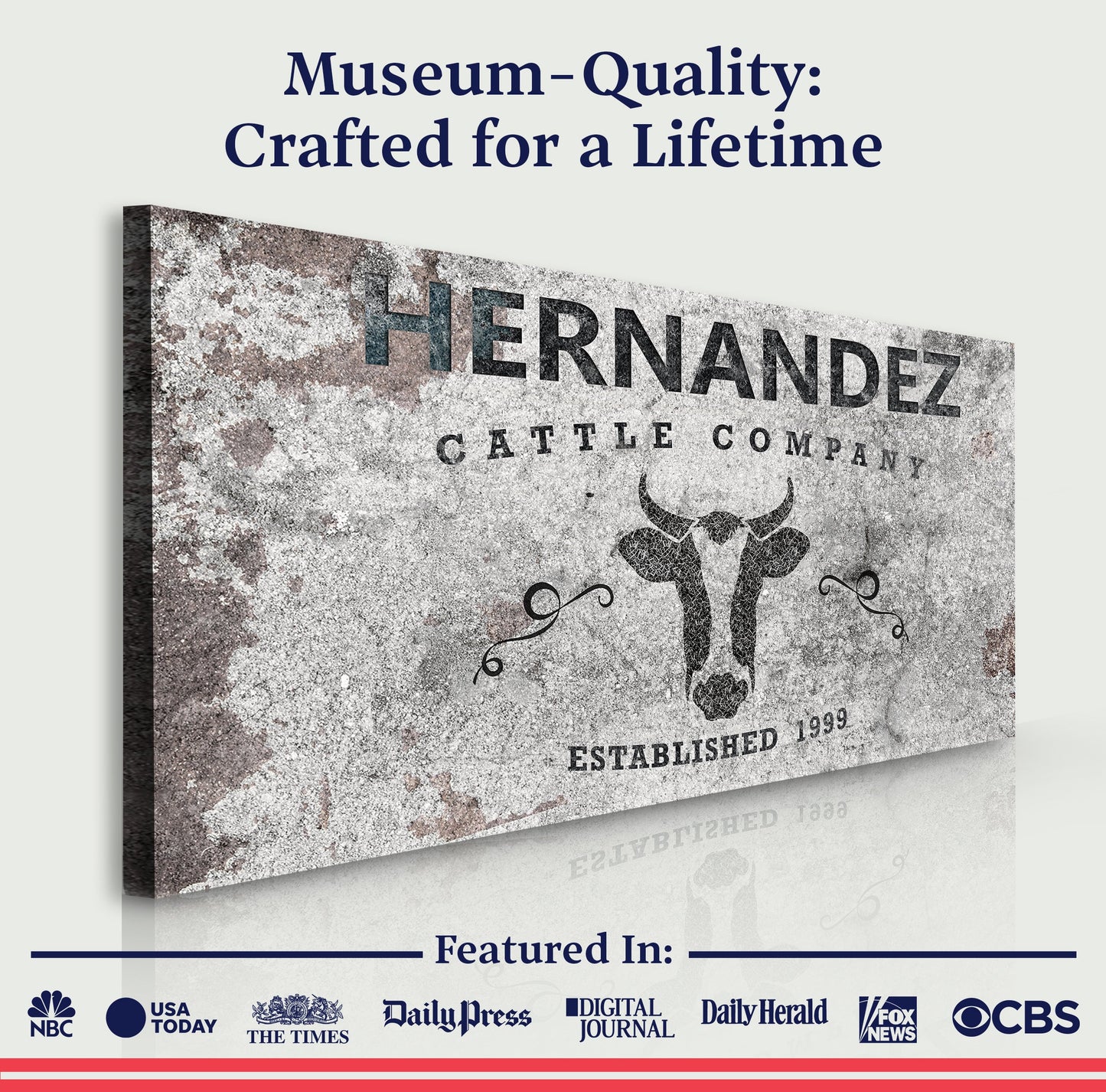 Cattle Company Sign II canvas by Tailored Canvases with weathered rustic texture and bull motif on Tampa Home & Garden Store