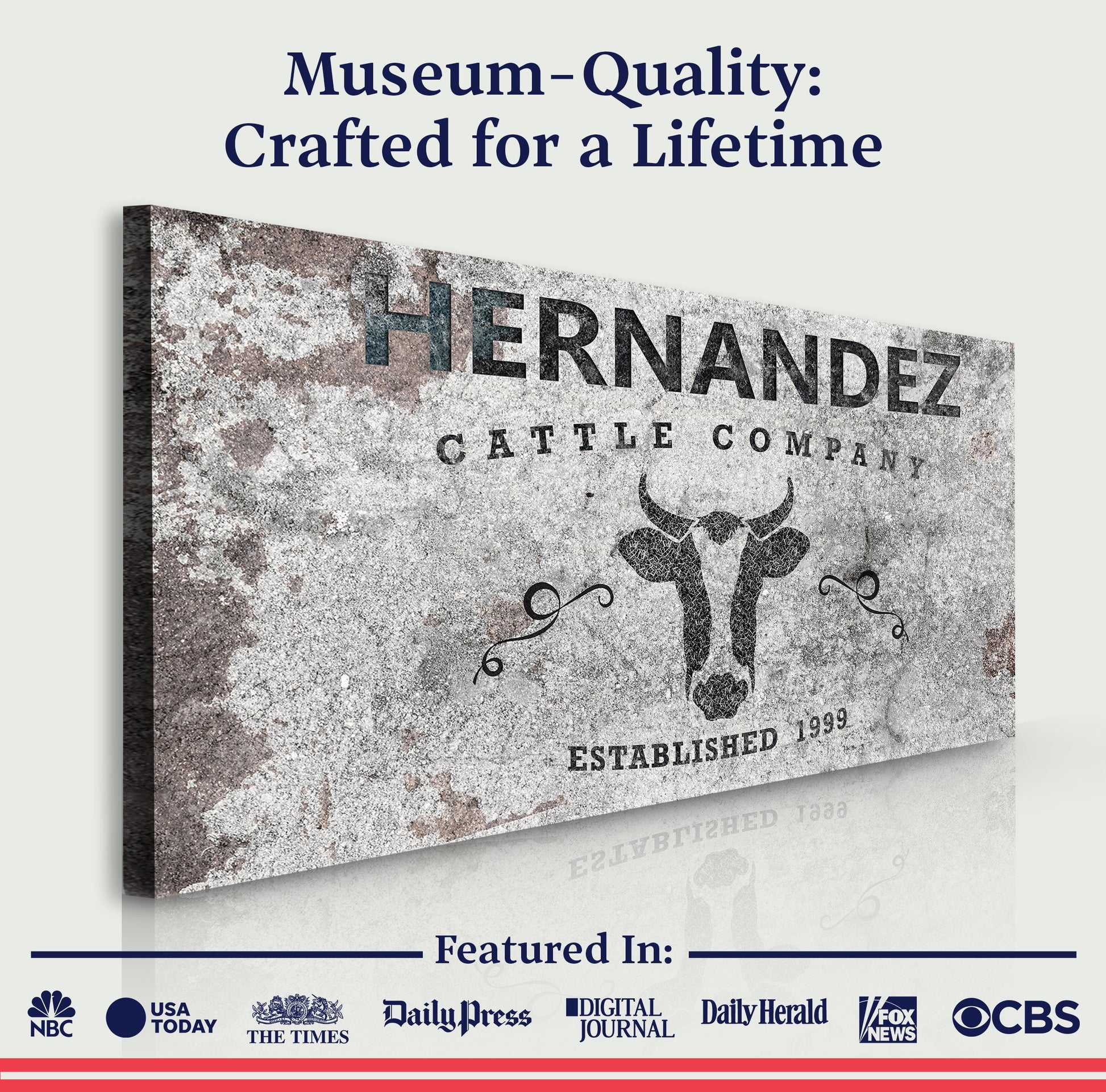 Cattle Company Sign II canvas by Tailored Canvases with weathered rustic texture and bull motif on Tampa Home & Garden Store