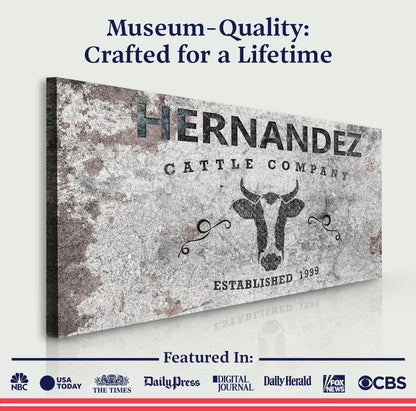 Cattle Company Sign II canvas by Tailored Canvases with weathered rustic texture and bull motif on Tampa Home & Garden Store