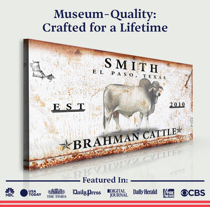 Brahman Cattle Sign III canvas by Tailored Canvases, rustic vintage sign artwork on Tampa Home & Garden Store