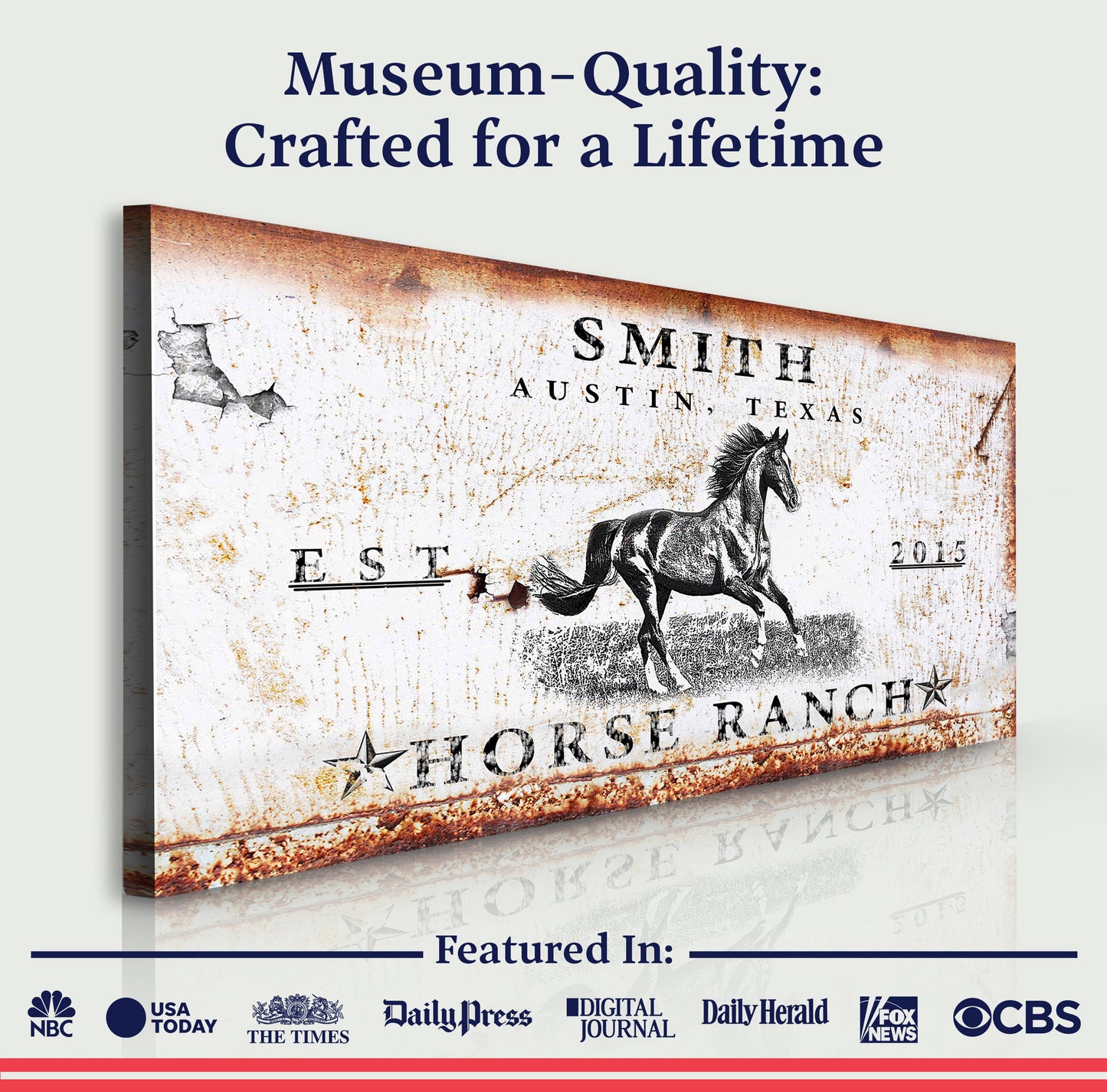 Rustic Horse Ranch Sign canvas print by Tailored Canvases, weathered vintage look on Tampa Home & Garden Store