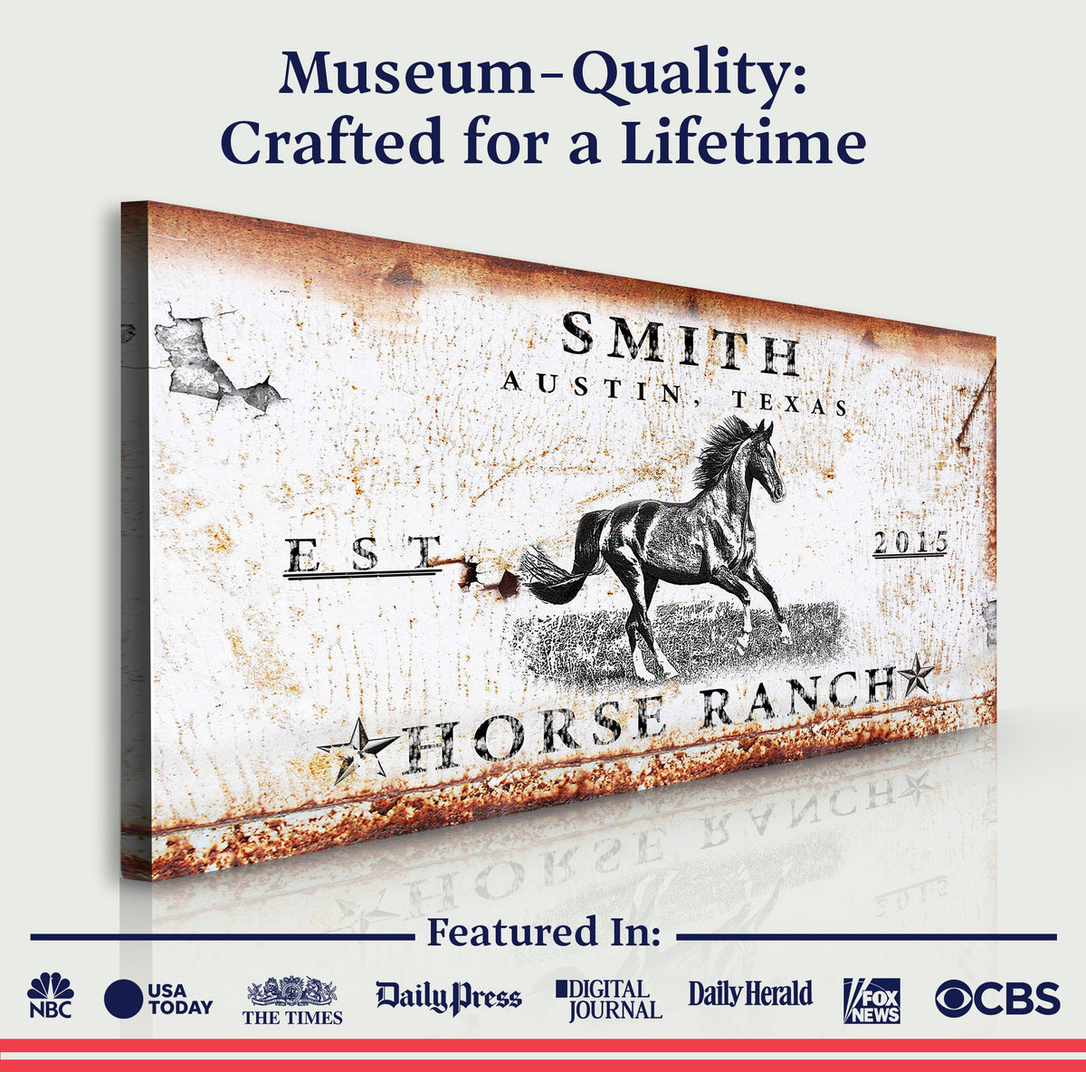 Rustic Horse Ranch Sign canvas print by Tailored Canvases, weathered vintage look on Tampa Home & Garden Store