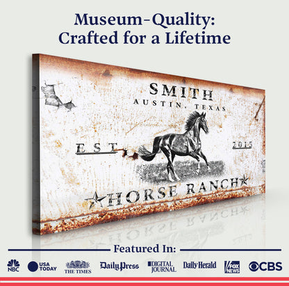 Rustic Horse Ranch Sign canvas print by Tailored Canvases, weathered vintage look on Tampa Home & Garden Store