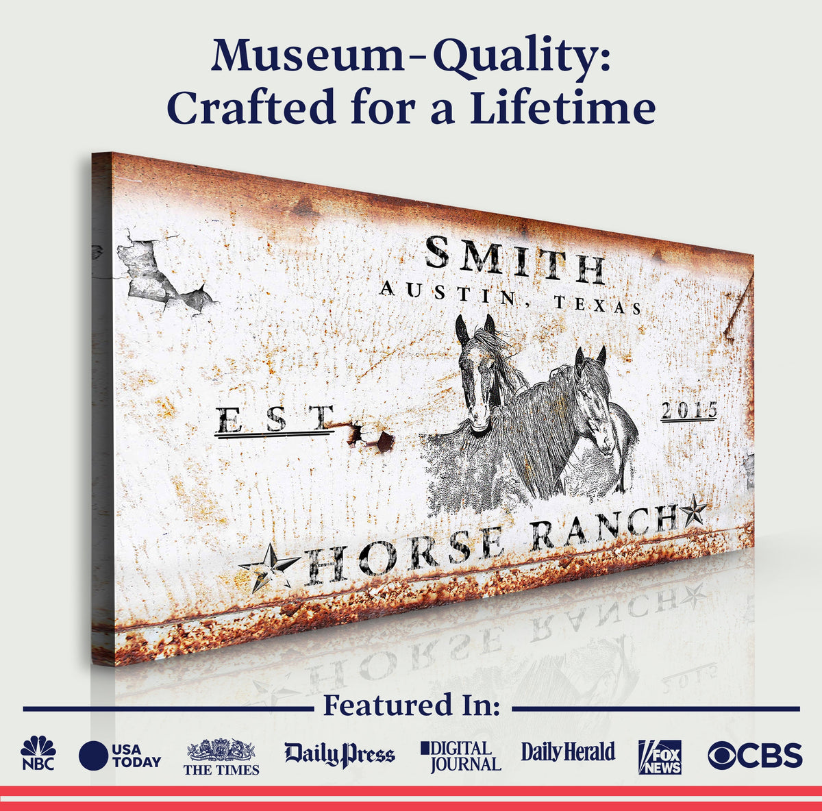 Rustic Horse Ranch Sign III canvas by Tailored Canvases with weathered ranch artwork on Tampa Home & Garden Store