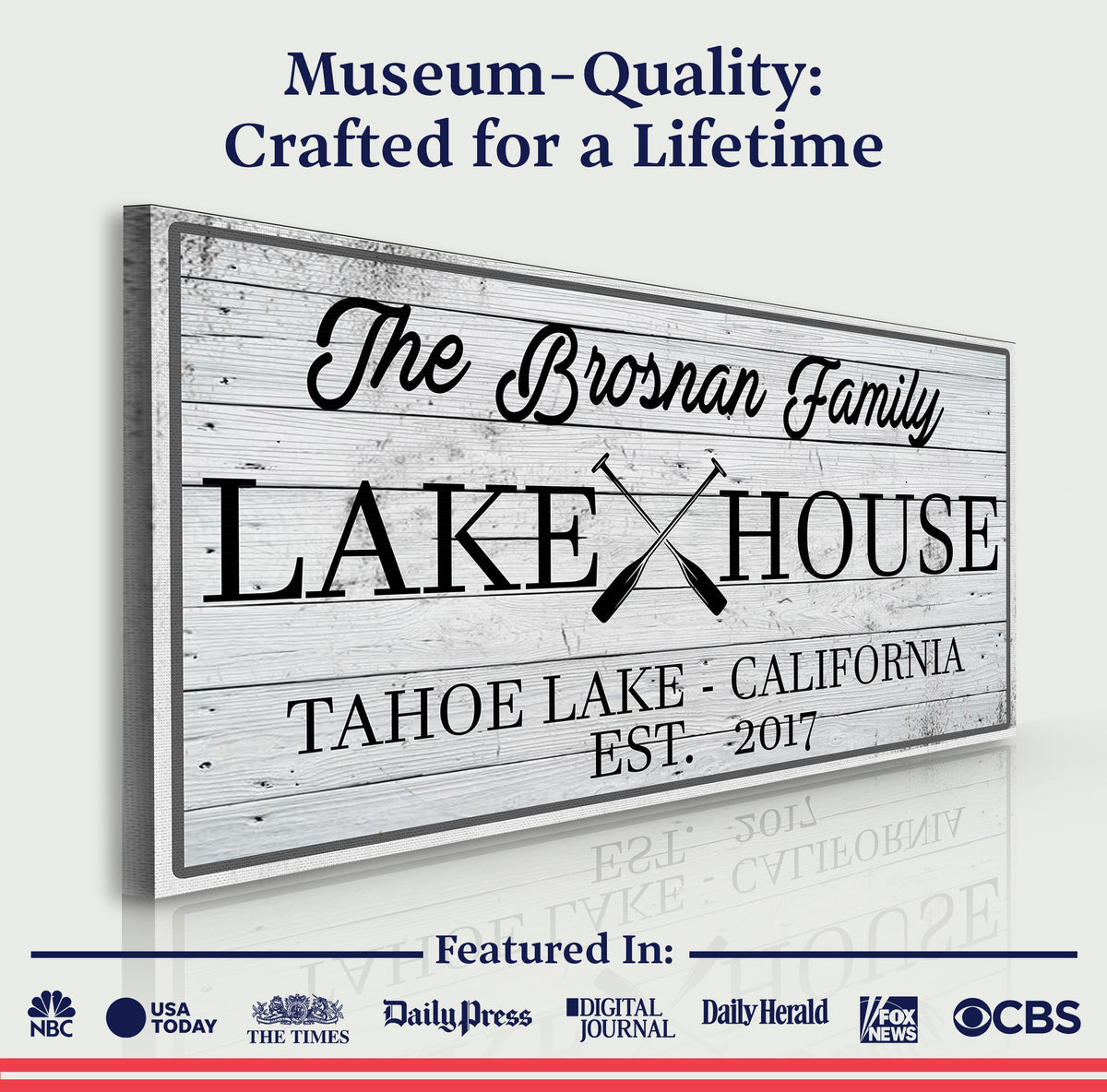 Canvas paddle sign Family Lake House with wood backdrop and paddles Tailored Canvases on Tampa Home & Garden Store