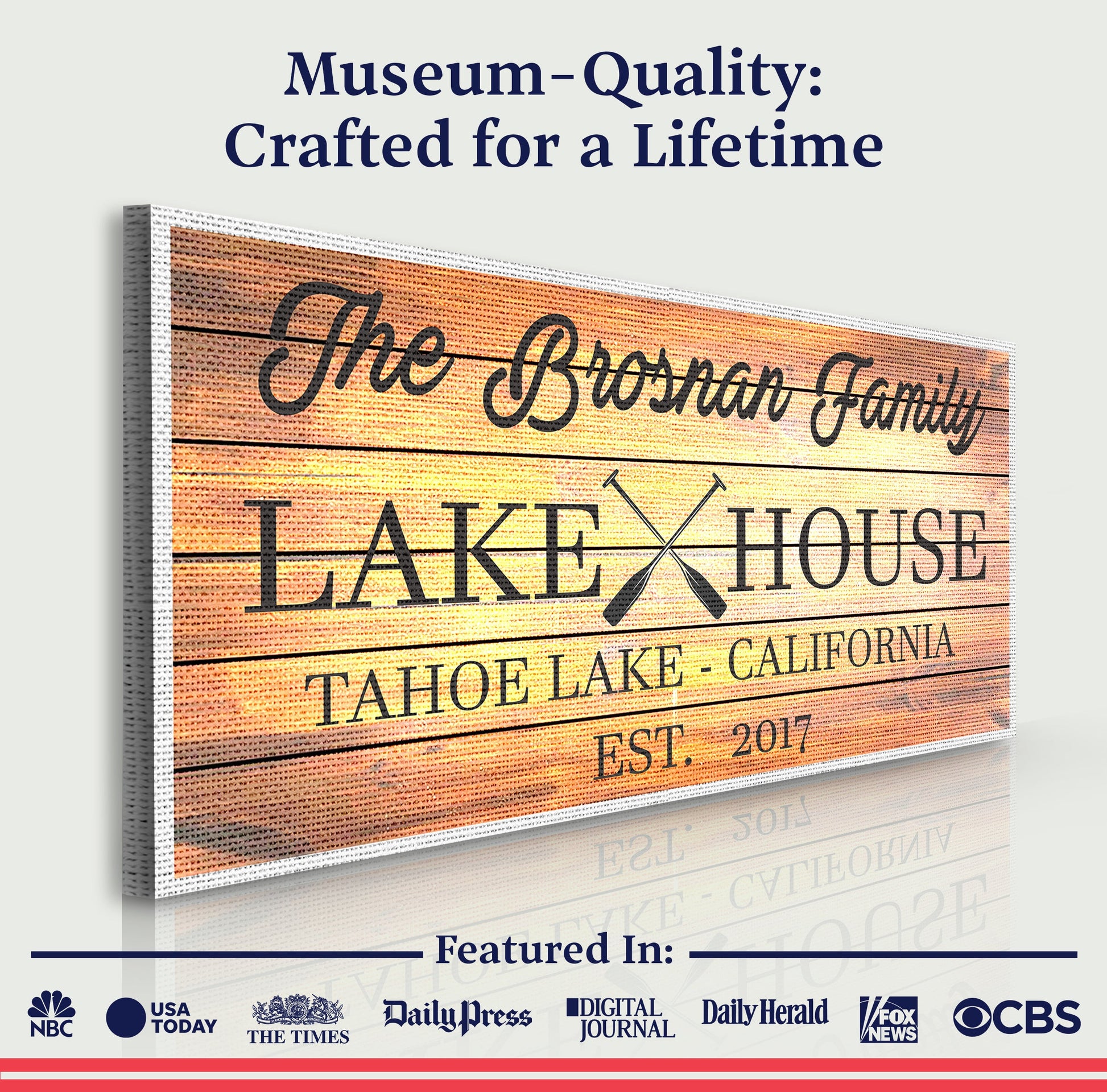 Family Lake House Paddle Sign III canvas with rustic wood grain background by Tailored Canvases on Tampa Home & Garden Store