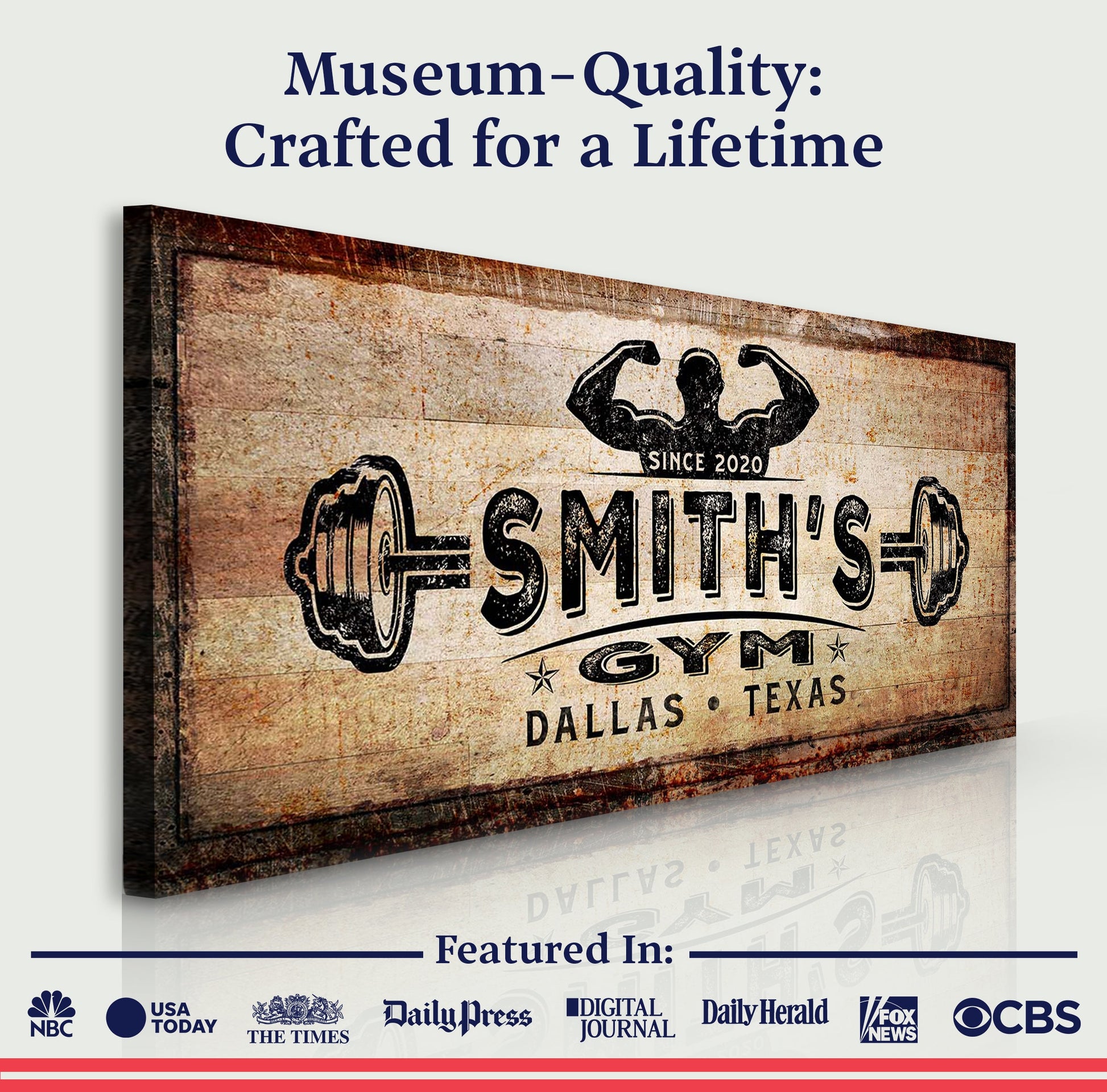Gym Sign III canvas by Tailored Canvases, rustic distressed wood sign on crafting canvas on Tampa Home & Garden Store