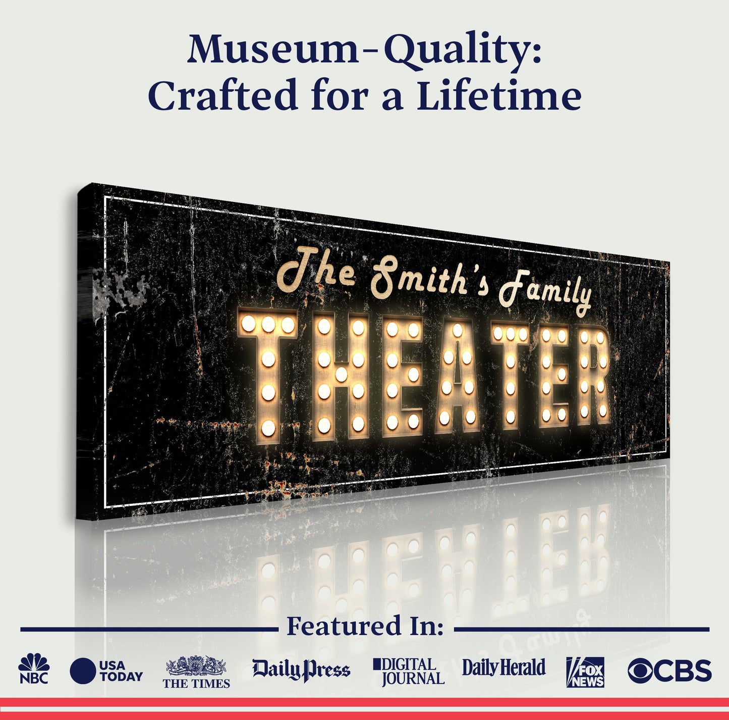 Theater Sign IV canvas with black marquee panel and bulb letters by Tailored Canvases on Tampa Home & Garden Store