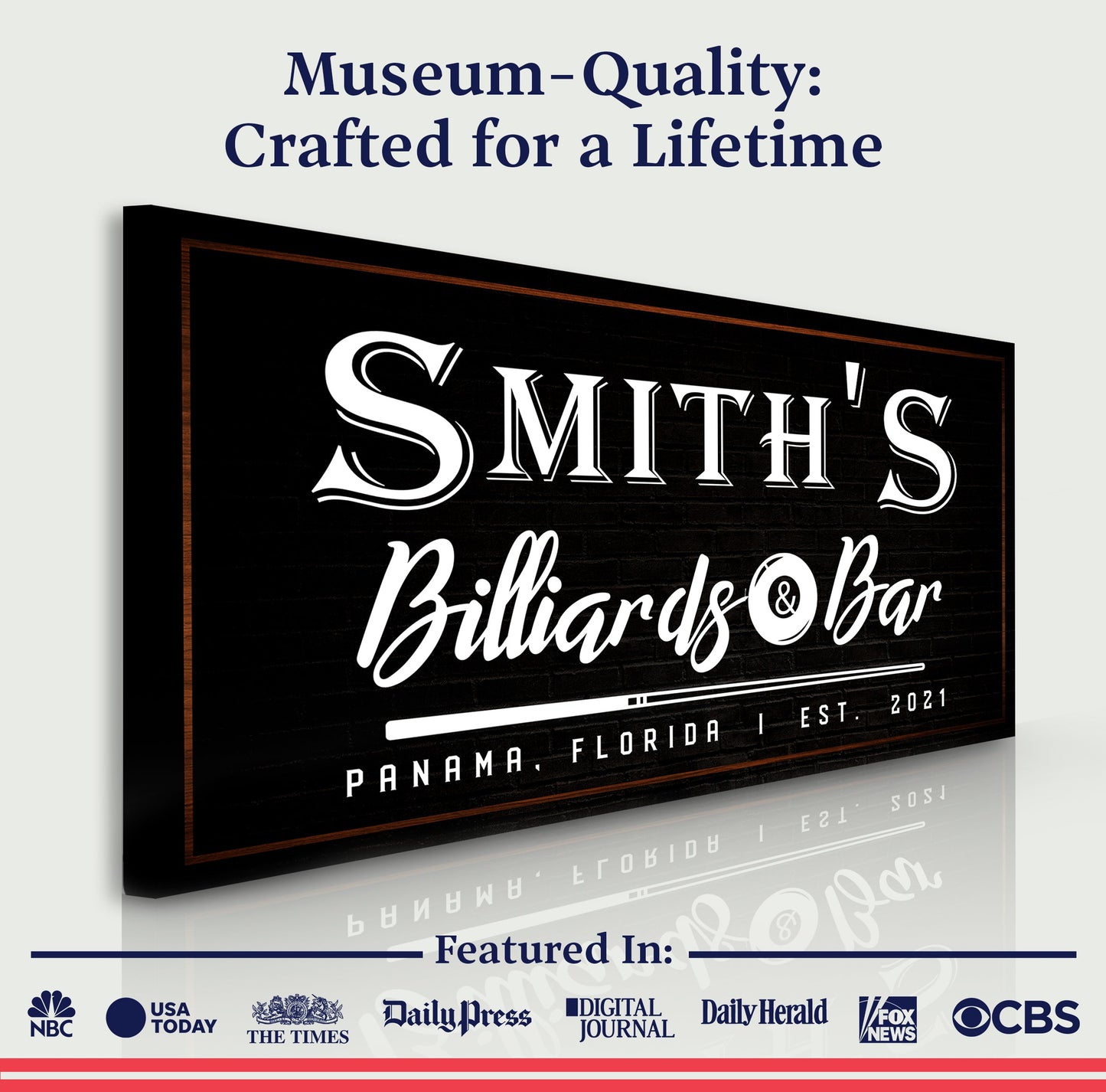 Tailored Canvases Billiards And Bar Sign II canvas with black signboard and white script on Tampa Home & Garden Store
