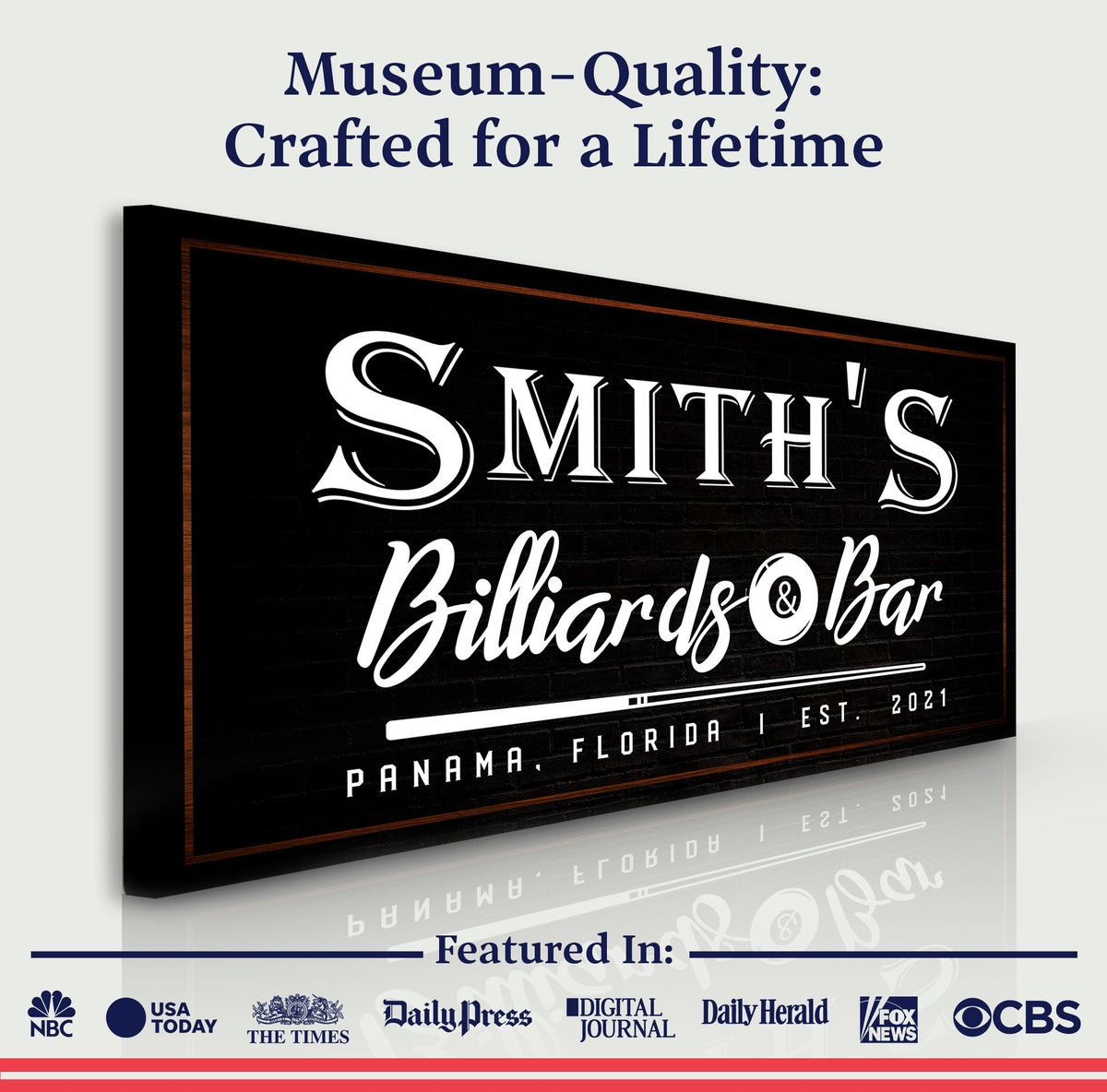 Tailored Canvases Billiards And Bar Sign II canvas with black signboard and white script on Tampa Home & Garden Store