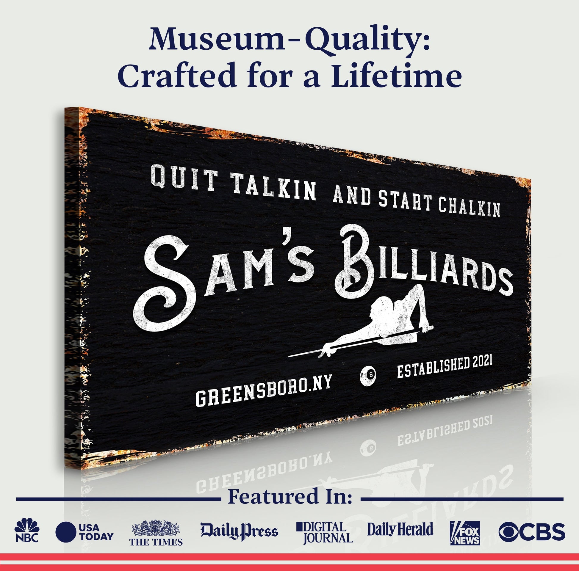 Billiards Room Sign Canvas by Tailored Canvases with chalkboard style and bold lettering on Tampa Home & Garden Store