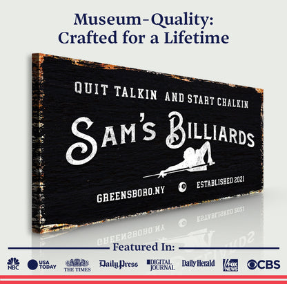 Billiards Room Sign canvas in black with Sam's Billiards Tailored Canvases on Tampa Home & Garden Store