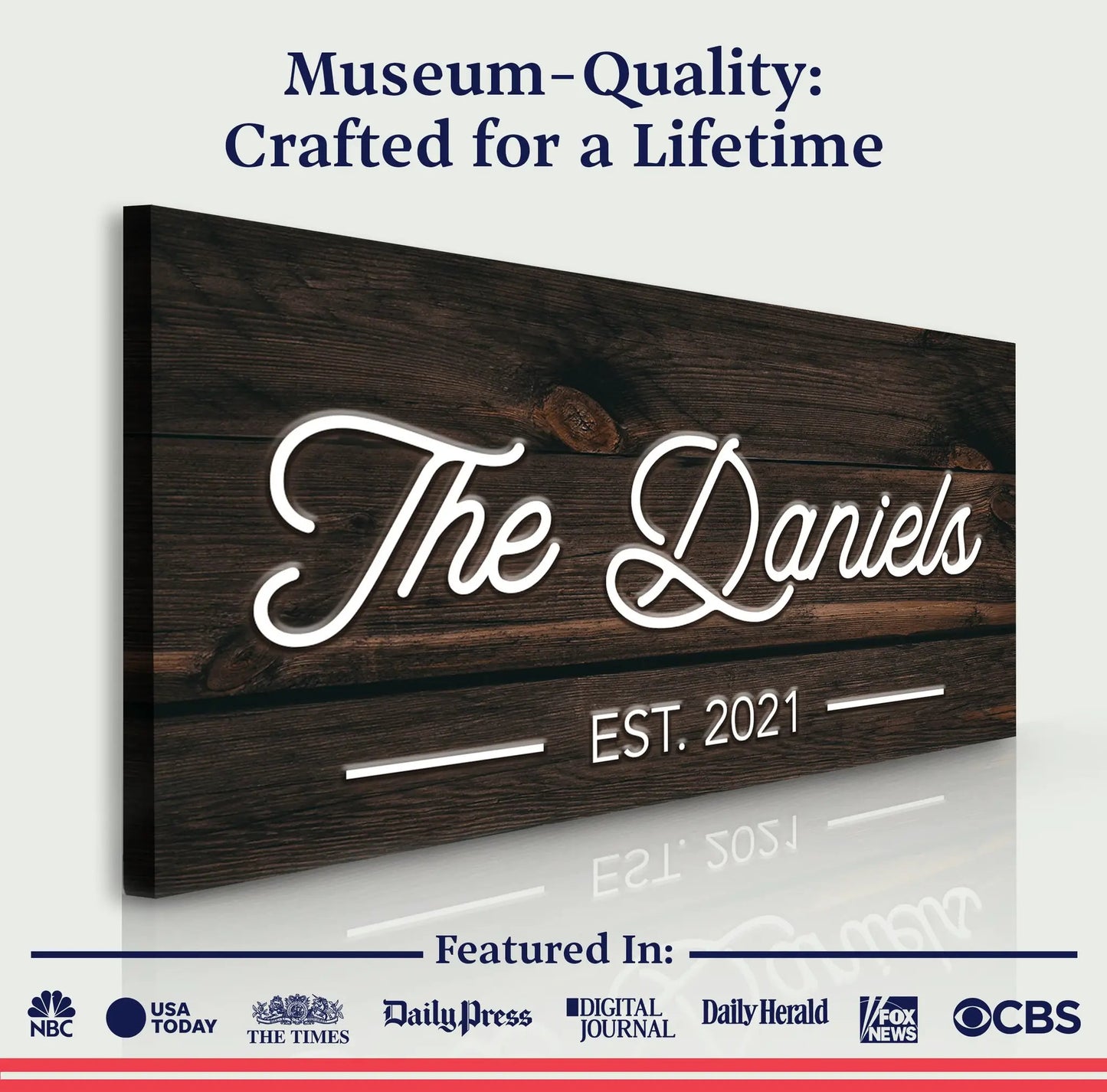 Wooden family name sign canvas with white cursive lettering Tailored Canvases on Tampa Home & Garden Store