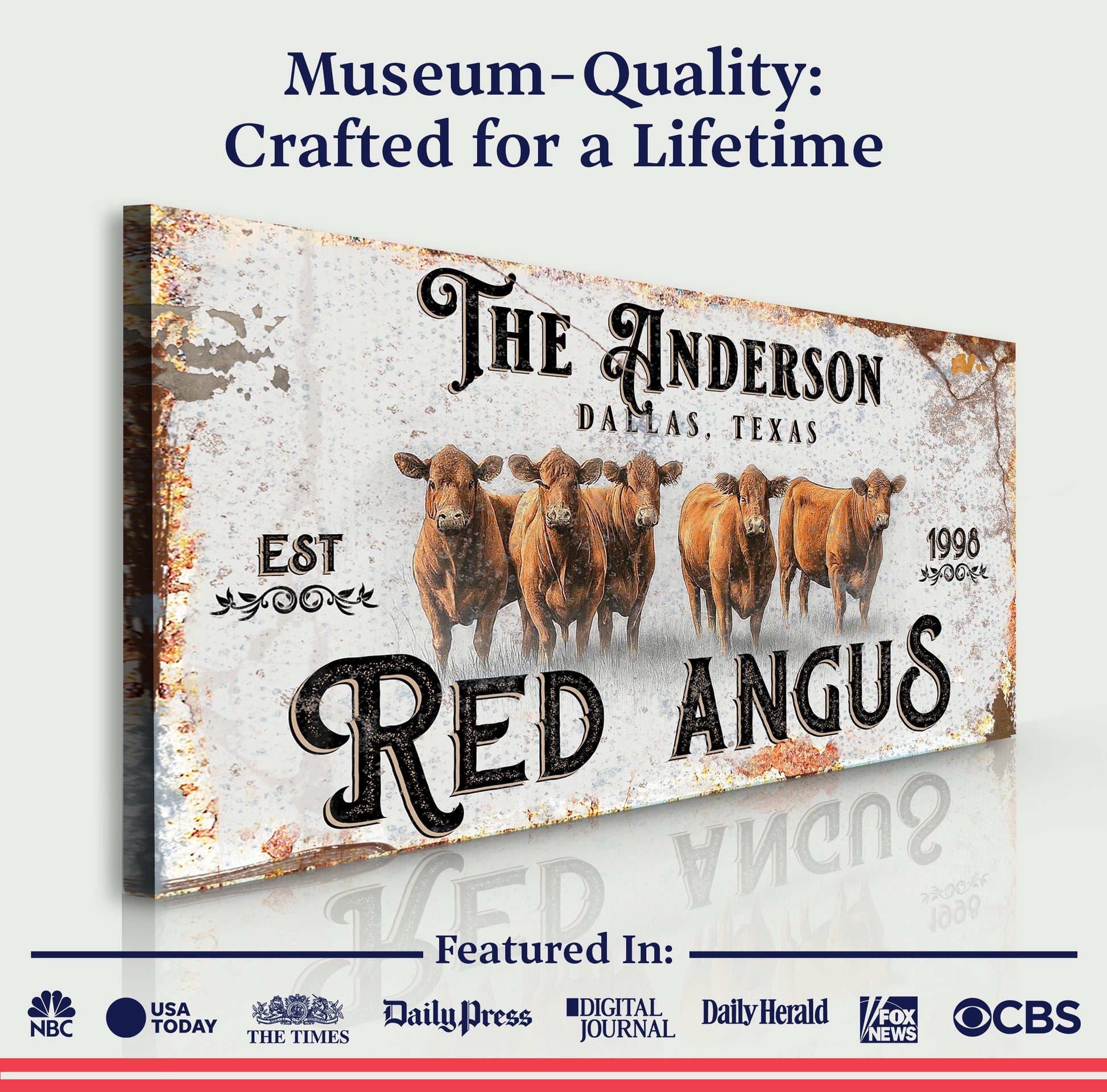 Red Angus Sign canvas by Tailored Canvases; vintage rustic cattle illustration on Tampa Home & Garden Store
