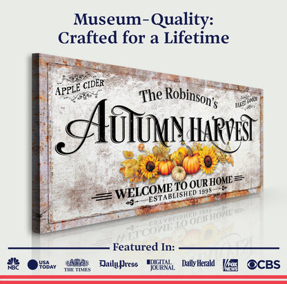 Family Autumn Harvest Thanksgiving Sign II canvas by Tailored Canvases with rustic finish on Tampa Home & Garden Store
