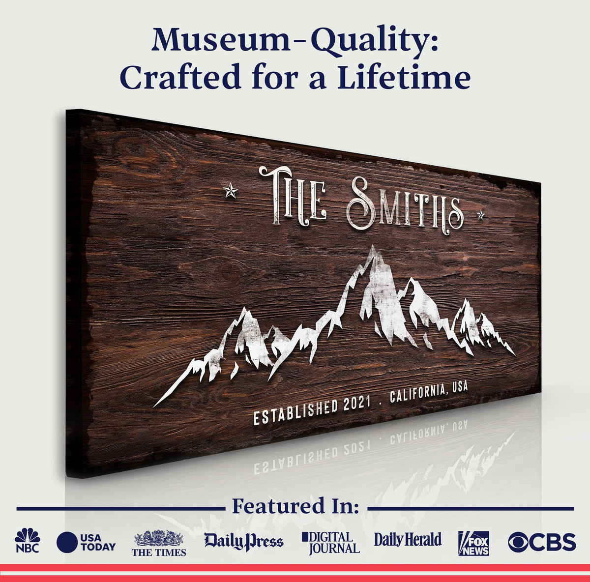 Family Mountain Home Sign canvas by Tailored Canvases with wood panel and mountain art on Tampa Home & Garden Store