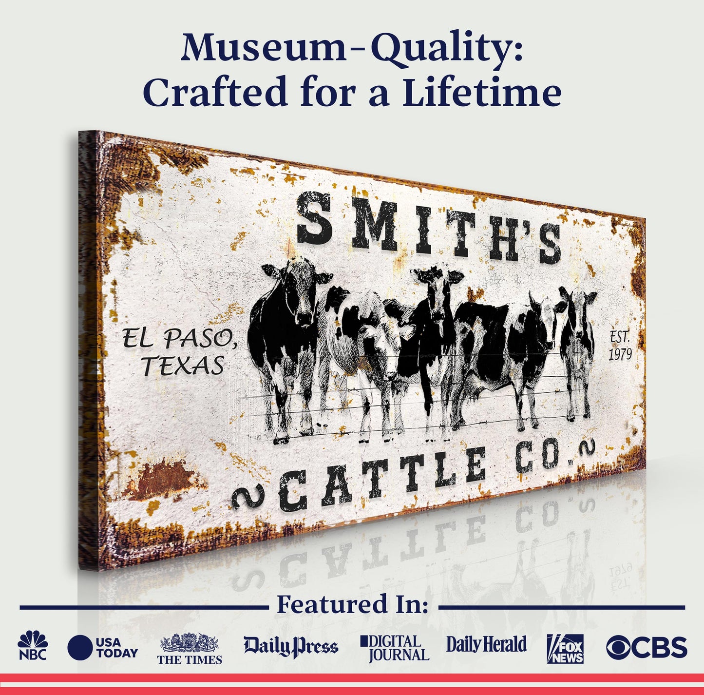 Personalized Cattle Sign II canvas featuring rustic cow silhouettes by Tailored Canvases on Tampa Home & Garden Store