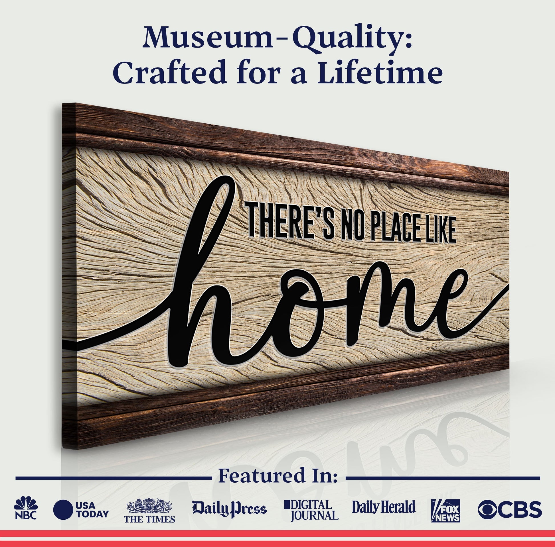 No Place Like Home canvas sign with dark wood frame and wood-grain backdrop on Tampa Home & Garden Store
