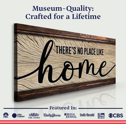 No Place Like Home canvas sign with dark wood frame and wood-grain backdrop on Tampa Home & Garden Store