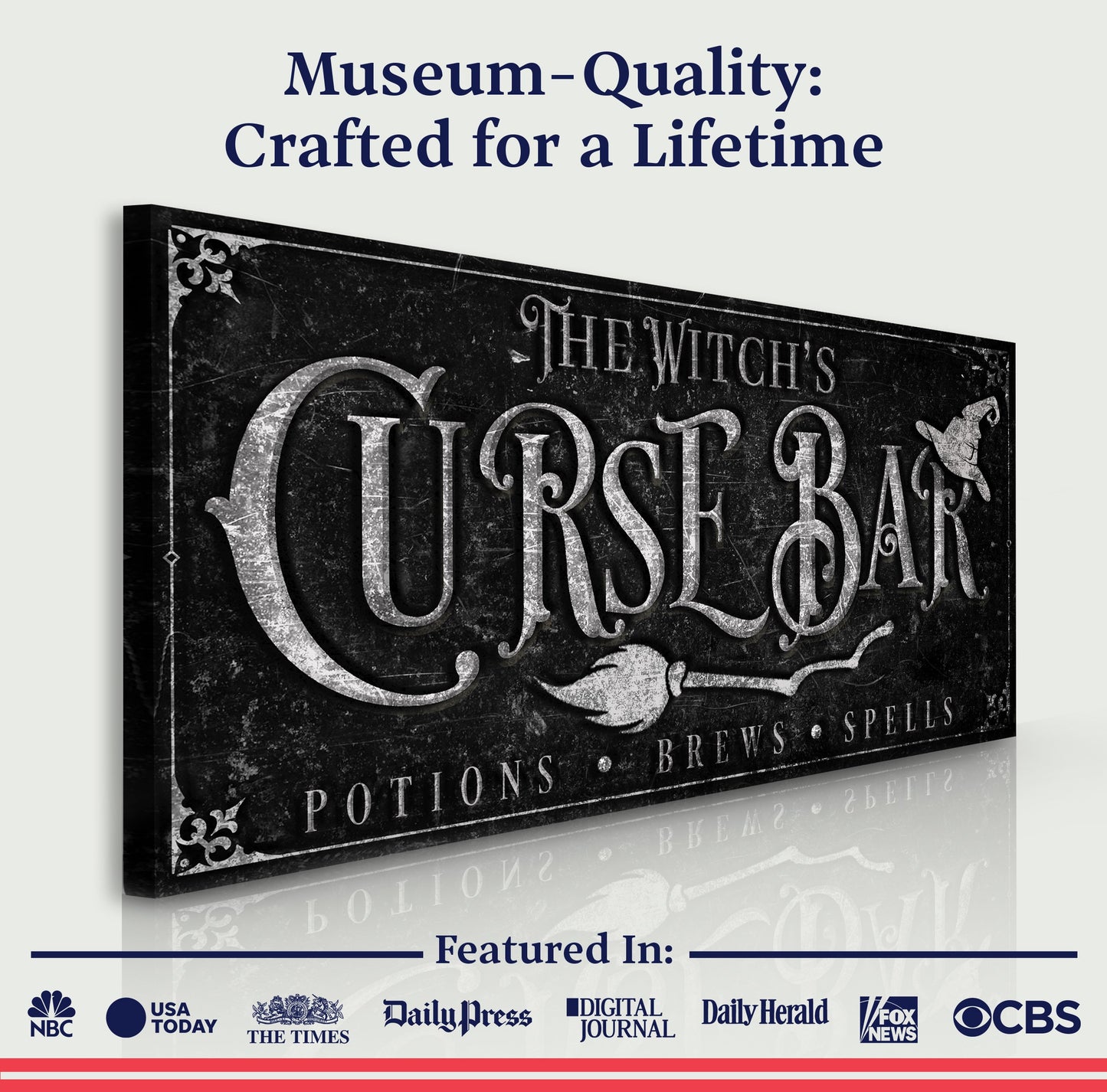 Canvas sign The Witch's Curse Halloween Sign by Tailored Canvases with black Gothic typography on Tampa Home & Garden Store
