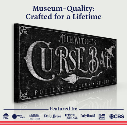 Canvas sign The Witch's Curse Halloween Sign by Tailored Canvases with black Gothic typography on Tampa Home & Garden Store