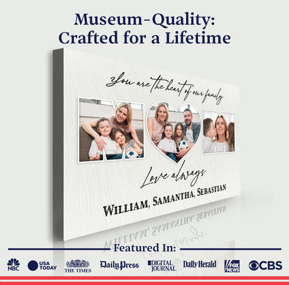 Canvas Tailored Canvases You Are The Heart Of The Family photo collage on textured gray canvas on Tampa Home & Garden Store