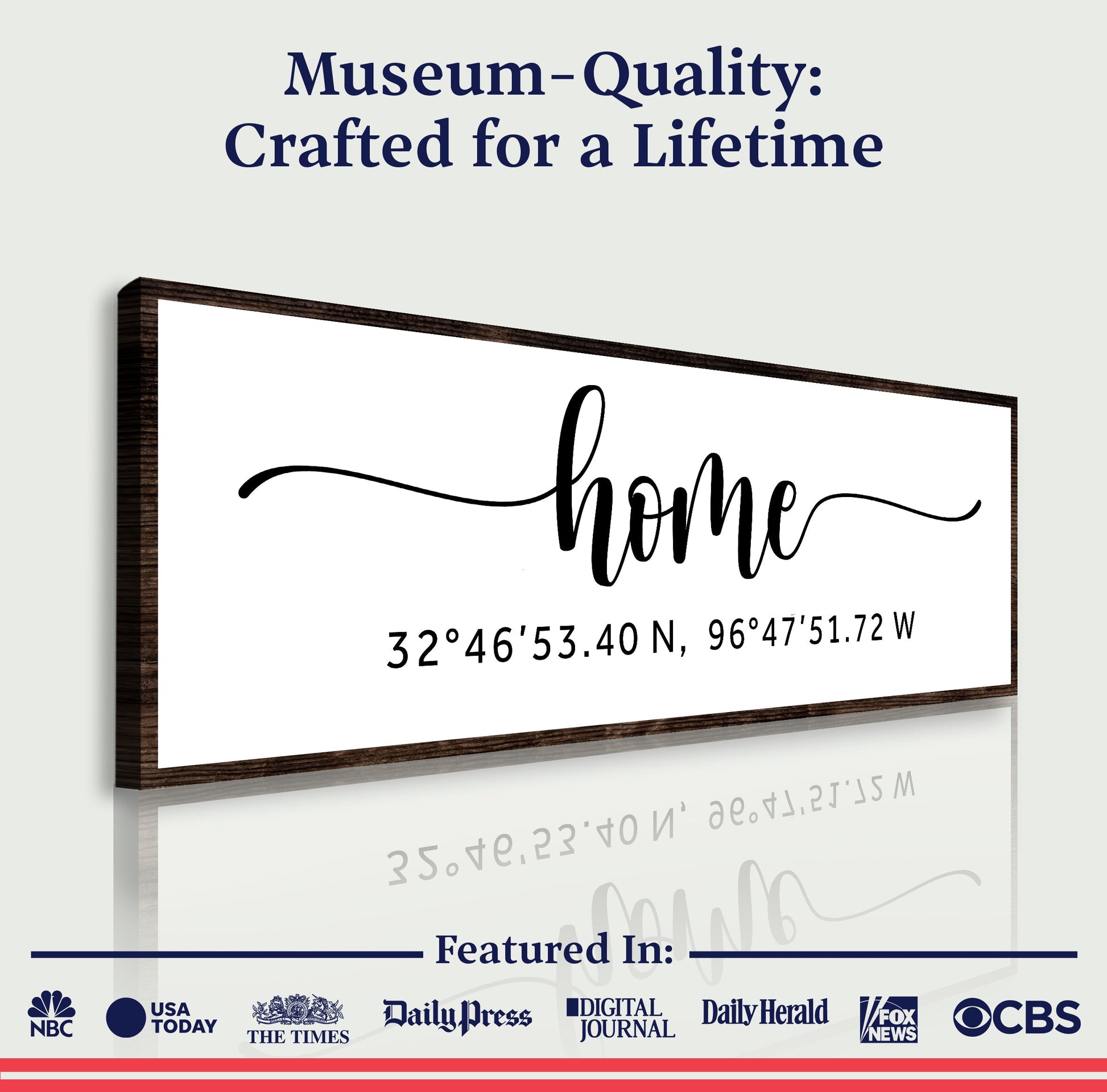 Canvas Family Home Coordinates Sign by Tailored Canvases framed dark wood coordinates on Tampa Home & Garden Store